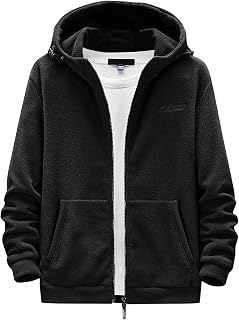 XUEBing Hooded Polar Fleece Jackets for Men Long Sleeve Full Zip Sweatshirts Loose Fit Hoodies with Pockets Drawstring Hooded Jacket Big and Tall Jacket Fall Winter Coat Lightweight Casual Jackets