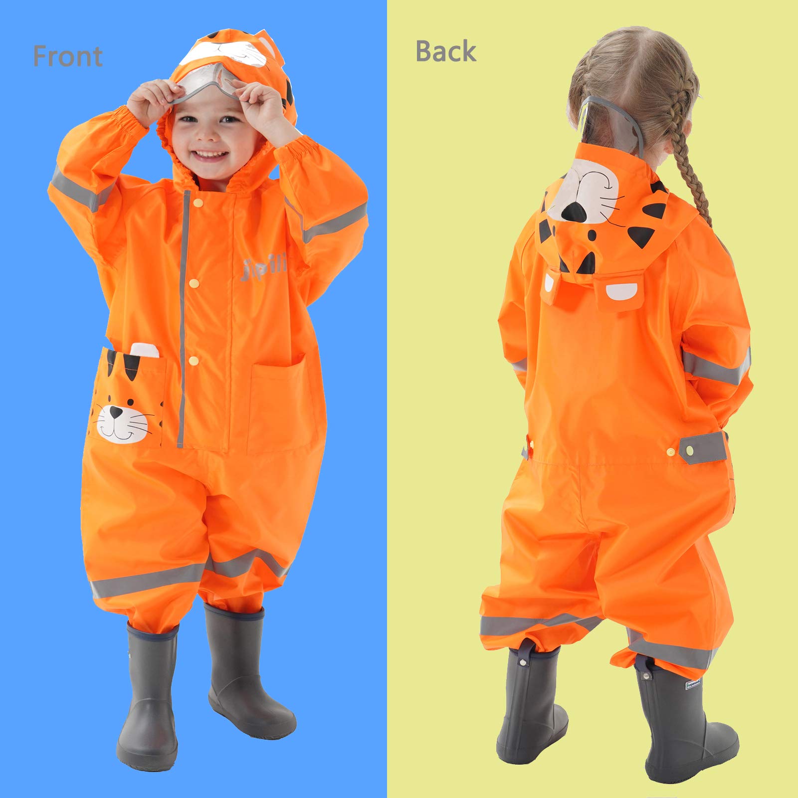 Regenmantel Kapuze Kinder Wasserdicht Leicht Regenanzug Einteilig | Mädchen Jungen Outdoor Regenoverall mit Transparenter Hutkrempe, Overall Regen, Regenjacken 1-8 Jahre, Wandern Matschoverall