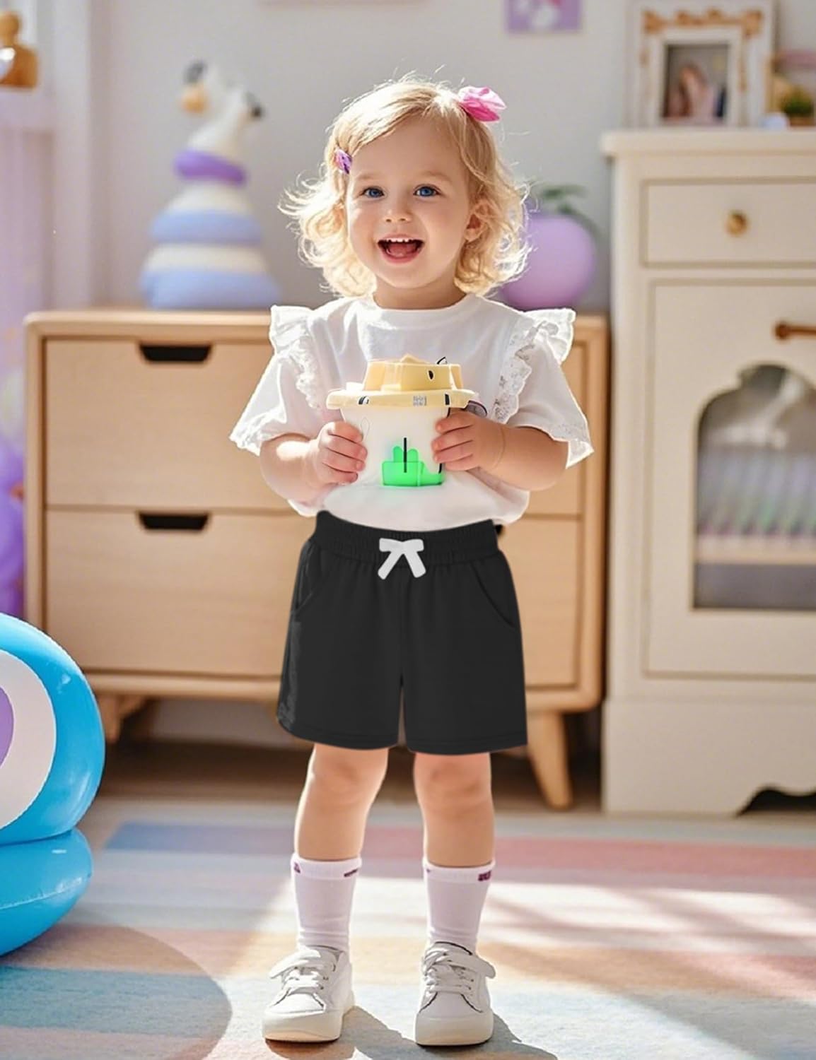 Witwot 3 Pack Baby Girls Shorts Cotton Toddler Shorts Infant Pants with Pockets Summer Clothes Size 18M-5T - Image 7