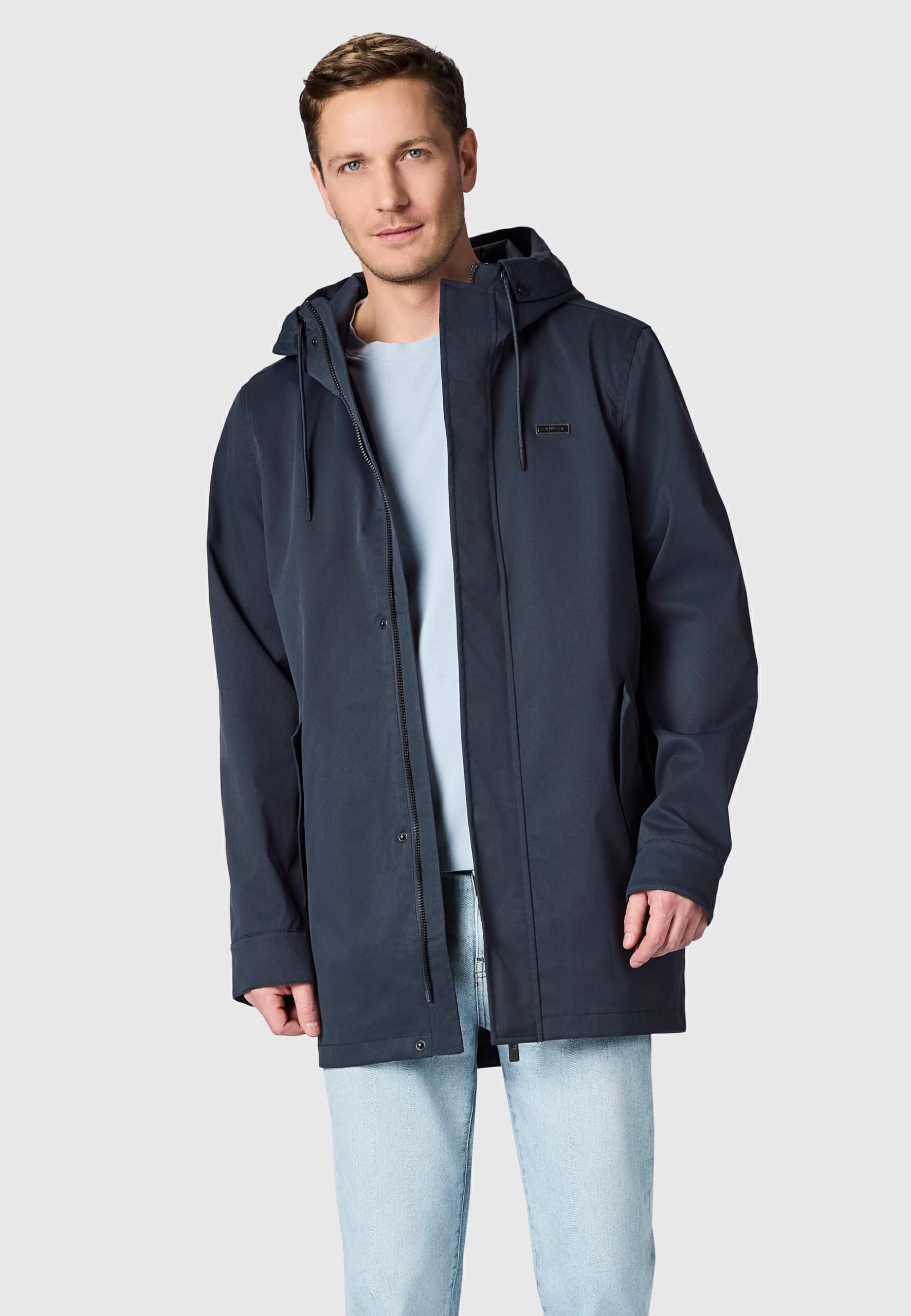 Ragwear Herren lange wasserdichte und atmungsaktive Übergangsjacke Mantel mit Taillenzugband, Gehschlitz und verstellbarer Kapuze Mr Smithem Twill YOUMODO S-6XL