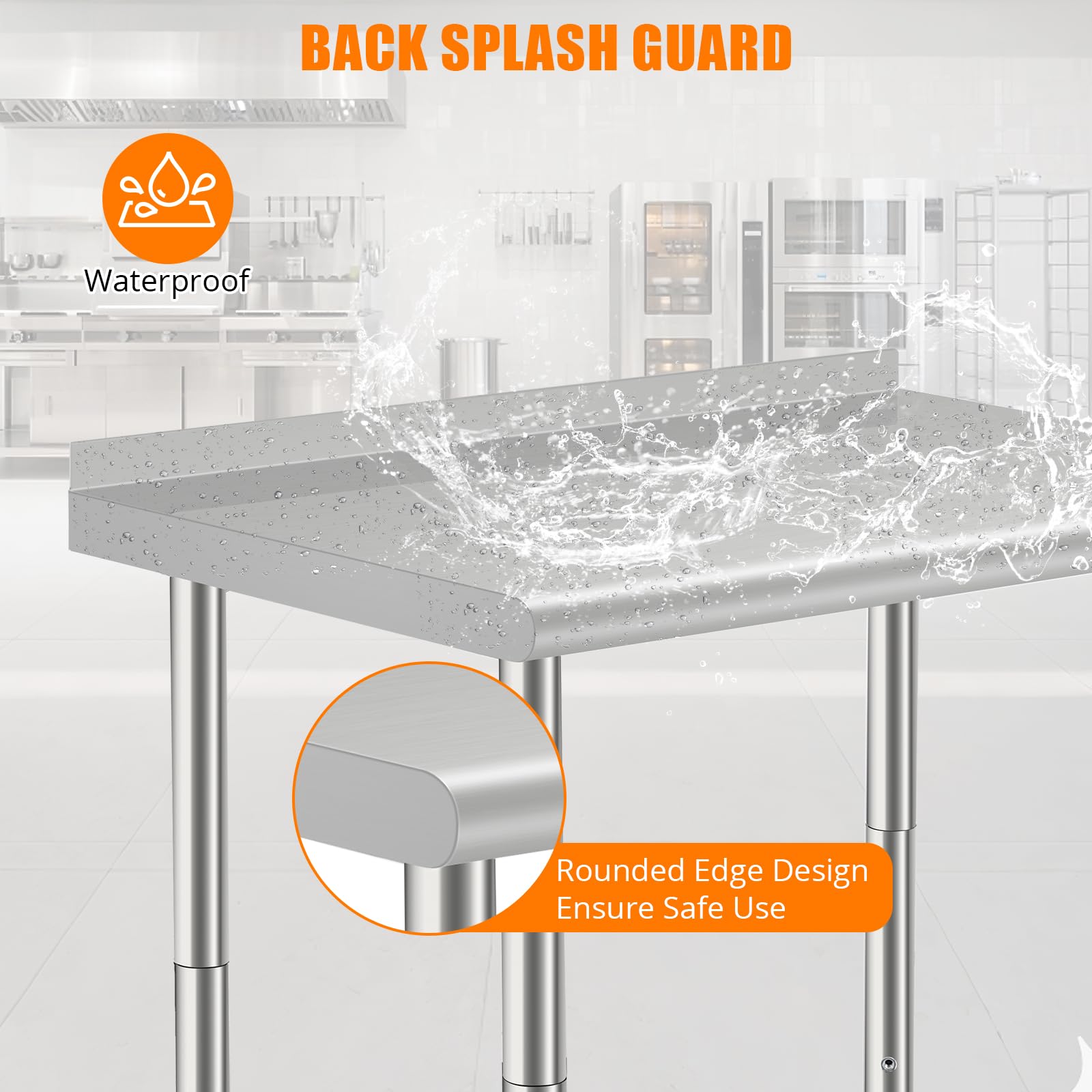 Garvee Mesa de trabajo comercial de acero inoxidable resistente, estación de preparación de doble capa de 36 x 24 x 35 pulgadas con 2 estantes, estante inferior ajustable, borde curvado, estante de