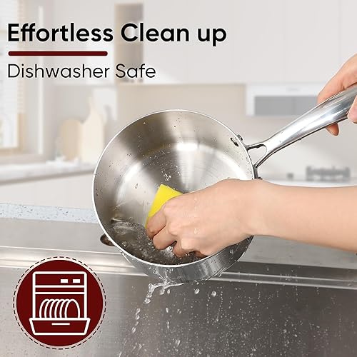 Miniatura 6 de Homikit - Juego de 6 cacerolas de acero inoxidable 1810 de 1 cuarto de galón, 2 cuartos y 3 cuartos de galón con tapas, antiadherentes de tres capas