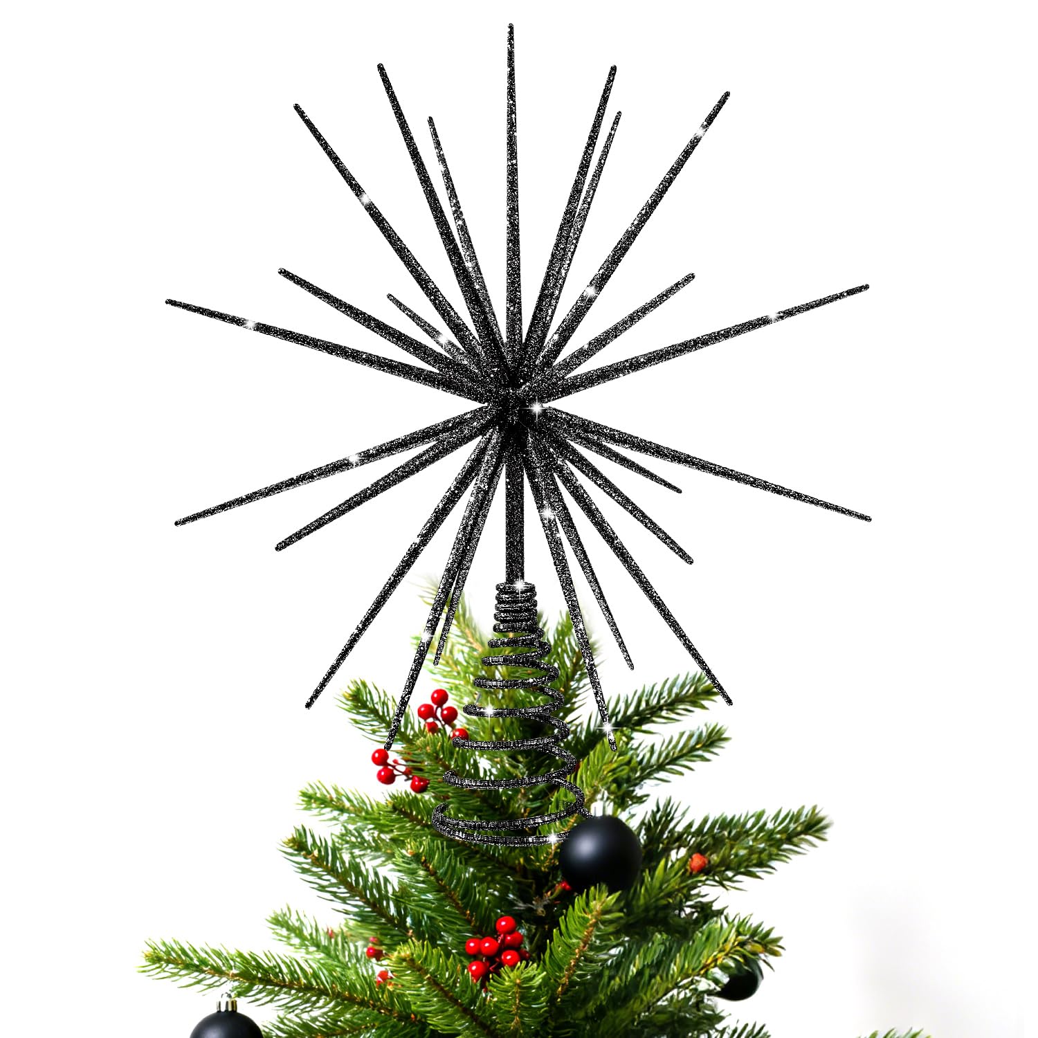 Cimier de sapin de Noël noir de 35 cm – Étoile explosive en 3D pour sapin de Noël