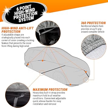 Armor All Car Cover Waterproof All Weather Heavy Duty SUV or CUV up to186 | Scratch-resistant soft lining, 6 secure straps, includes storage bag, works for Sun Rain Snow Hail Outdoor Indoor Protection