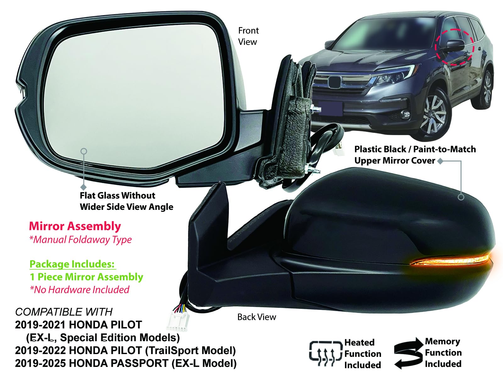 Amazon.com: APA Replacement for Exterior Rear View Mirror 2019