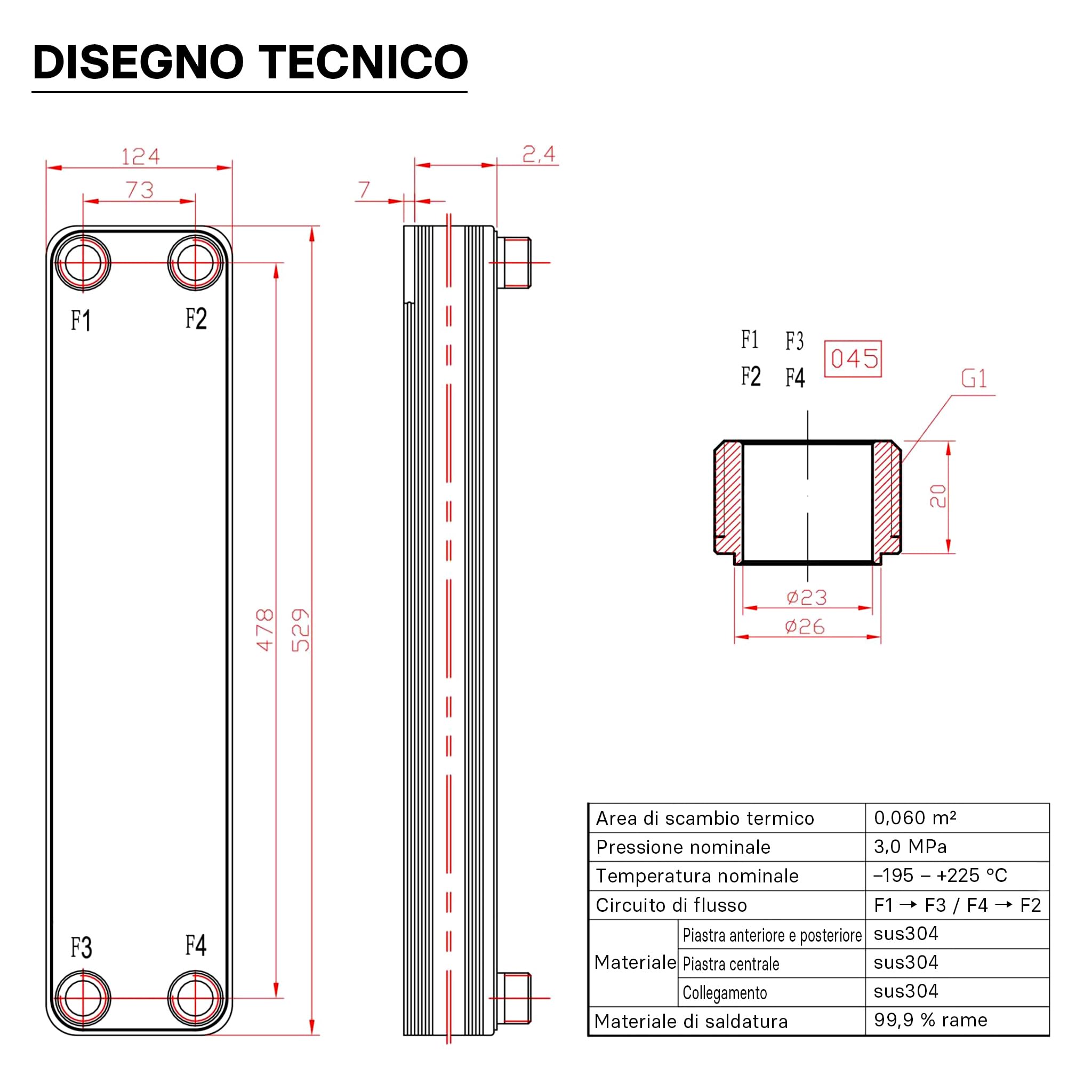 Wiltec Scambiatore a piastre saldobrasate Wiltec in acciaio inox, 30 piastre Max 330 kW