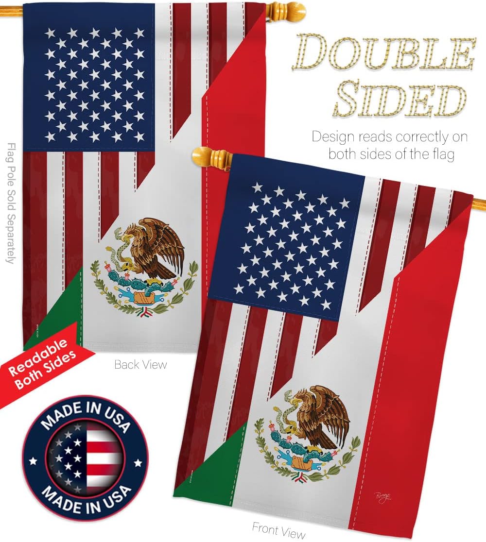 Breeze Decor US Mexico Friendship House Flag - Regional USA American Alliance World Country Particular Area - Decoration Banner Small Garden Yard Gift Double-Sided Made in 28 X 40