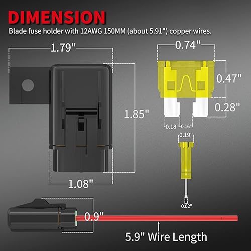 Miniatura 2 de DAIERTEK Portafusibles en línea 12V 12 AWG impermeable para fusible de cuchilla ATC/ATO con fusible en línea de 20 Amp 30 Amp 40 Amp, Portafusibles