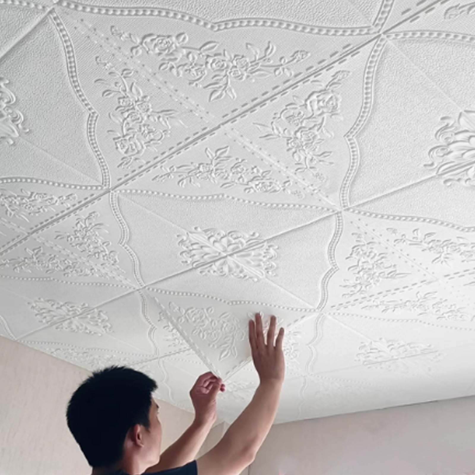 Panel decorativo pared y Techos Panel De Techo Adhesivo De 27 X 27 Pulgadas Para Baño, Placa De Pared 3D Autoadhesiva Para Cubrir Techos De Palomitas, Grietas Y Manchas, XPE Resistente Al Agua.(40 sli