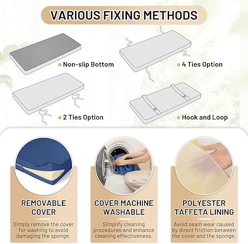 Miniatura 5 de Lokex Custom Size Bench Cushion for Indoor/Outdoor Furniture,High-Density Foam with Removable Cover Suitable for Window Seat/Porch/Patio/Swing Bench