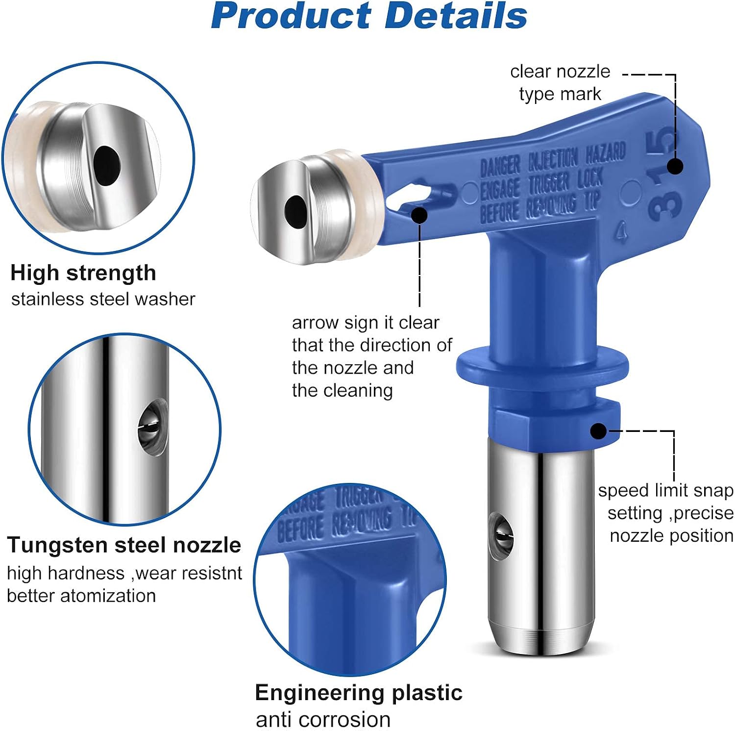 4 Pieces Reversible Spray Tips Reversible Airless Paint Sprayer Nozzle Tips Airless Paint Spray Guns Airless Sprayer Spraying Machine Parts for Homes Buildings Decks or Fences (215, 315, 417, 523)