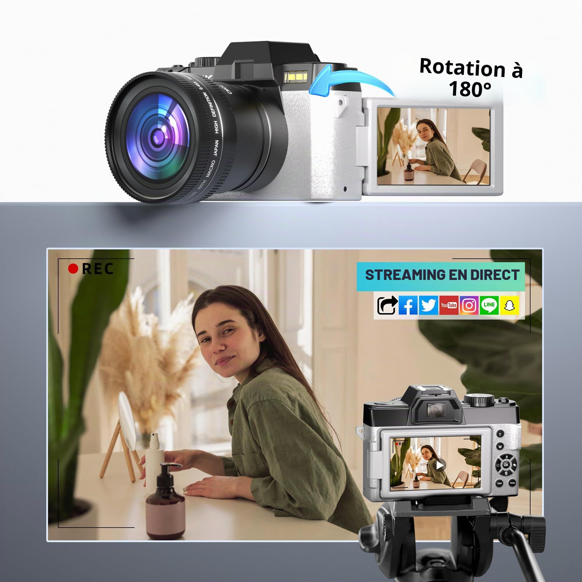 G-Anica Appareil Photo numérique, 48MP pour la Photographie avec WiFi et contrôle d'application, 4K Vlogging Camera, Parfait pour Les utilisateurs débutants et Les débutants avec Macro&Wide Lens