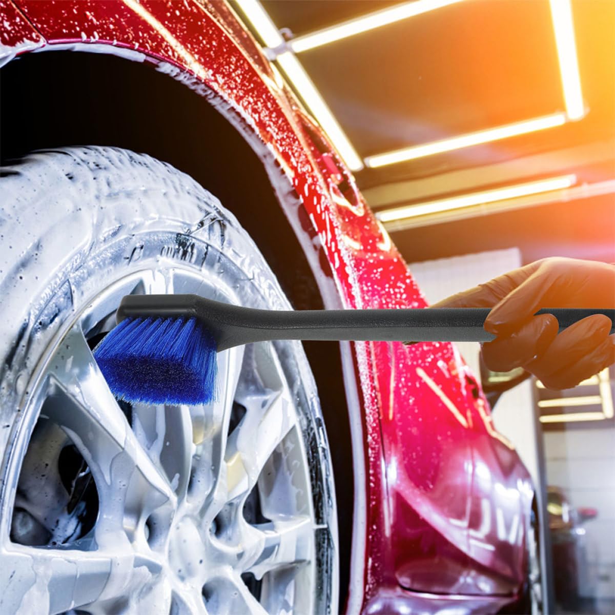 SHINEOFI 2 Stück-Pack Reifenbürste mit Langem Griff für Autopflege Kunststoff Starre Borsten Geeignet für Reifen und Felgenreinigung Beim Fahrzeugdetail