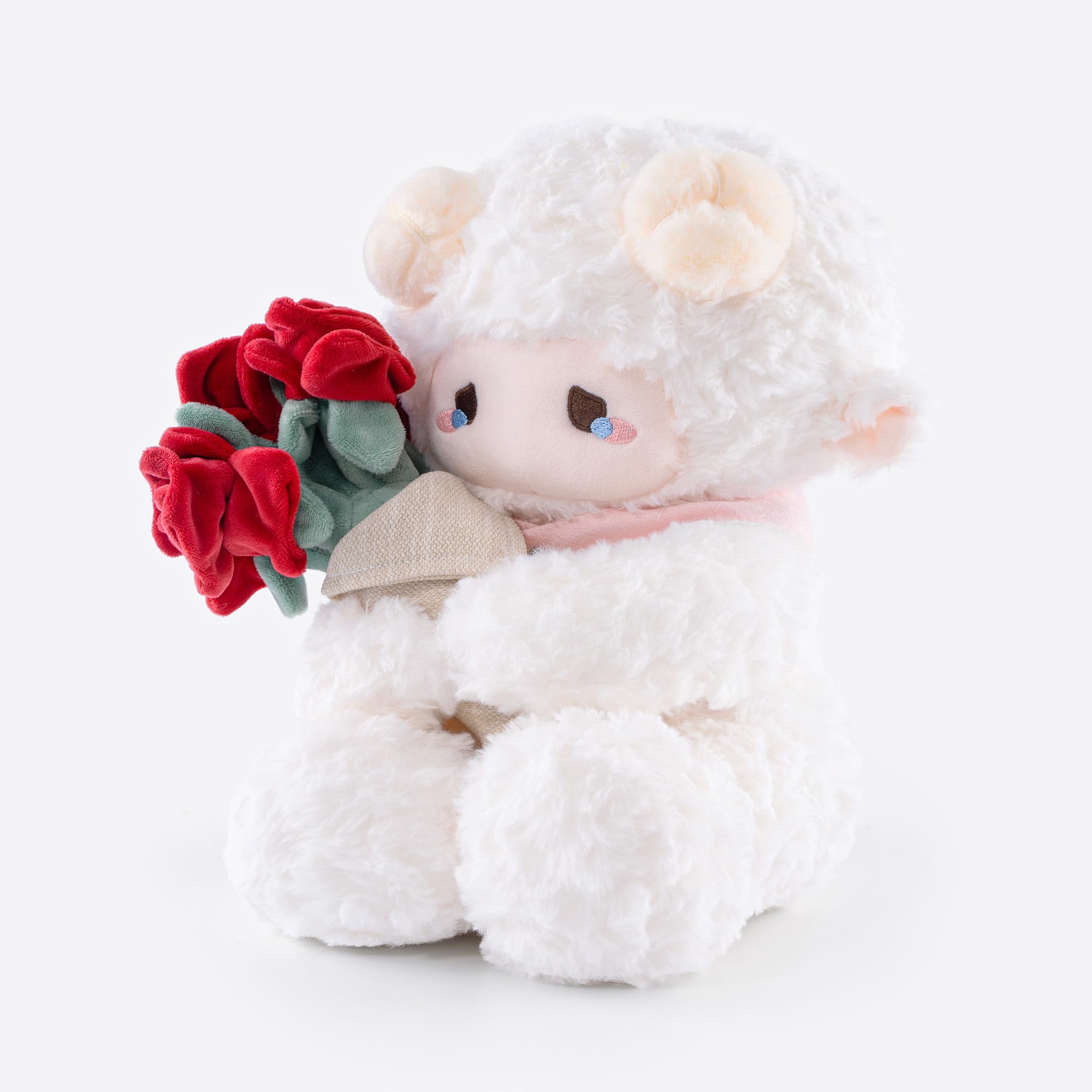 ZEIO 11.4"/29CM White Lamb Plush Sheep Teddy with Removable Bouquet of Pink Roses - Ultra Soft & Interactive Cuddly Toy Gift, A Surprise That Never Fades - Image 3