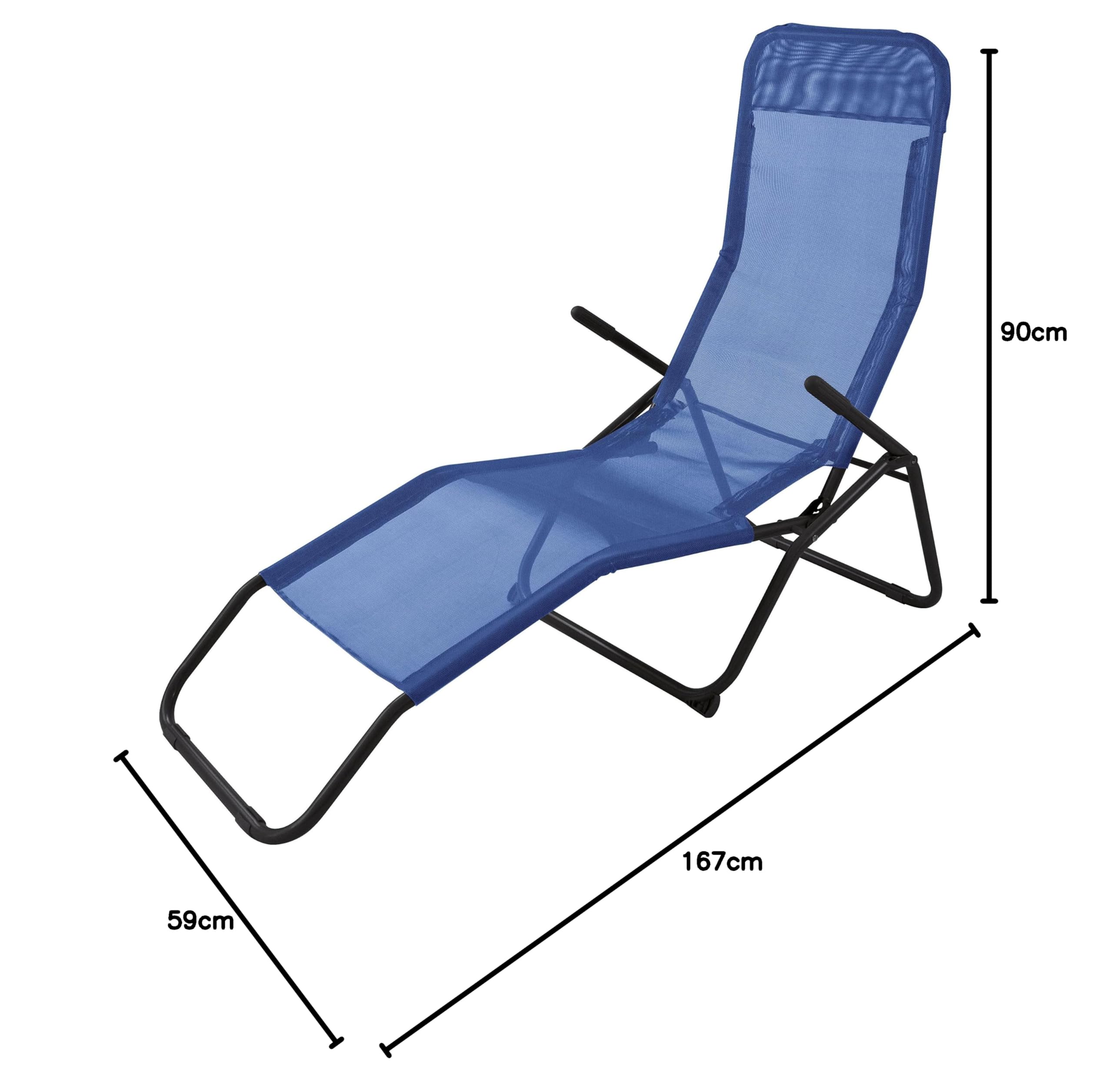 AVANTI TRENDSTORE -Promo- Lettino con funzione relax, pieghevole e con braccioli, struttura metallo nero. Disponibile nel colore blu. Dimensioni LAP 167x90x59 cm