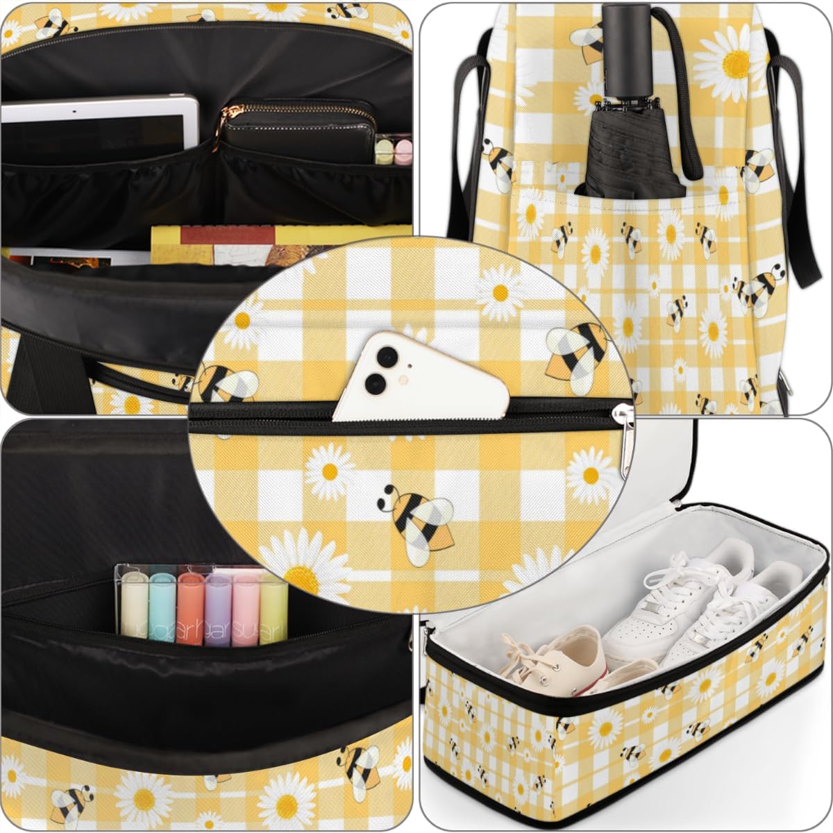 QsirBC Bee Funny Texture Gym Bag for Women Duffle Tote with Shoes Compartment Men Weekender Duffel for Dance Travel Sports Swimming Overnight