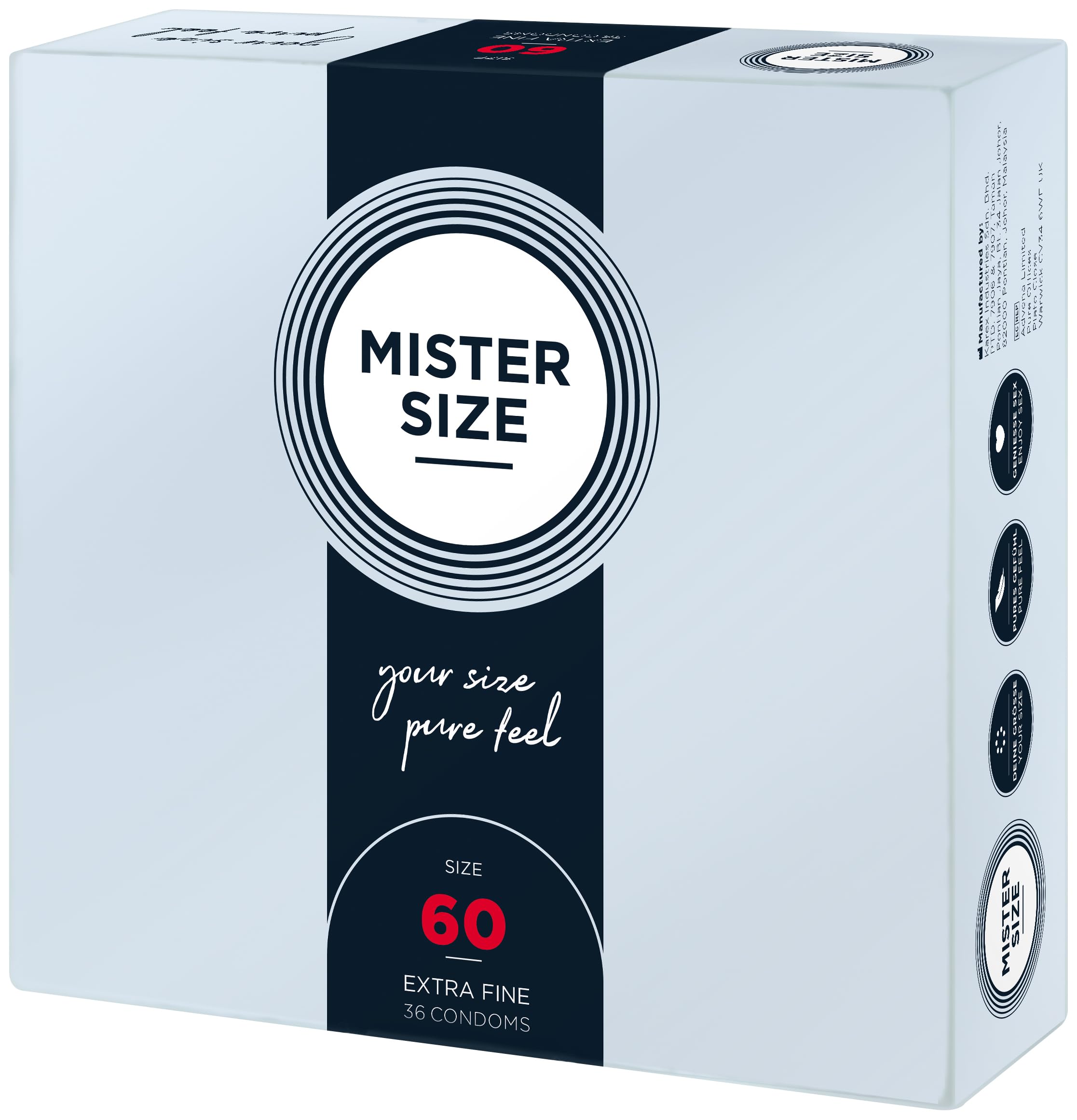 MISTER SIZE Kondome gefühlsecht hauchzart 60mm im 36er Pack/extra dünn, extra fein, extra feucht/aus 100% Naturkautschuk-Latex in deiner Größe L - XL/natural feeling 36er Packung