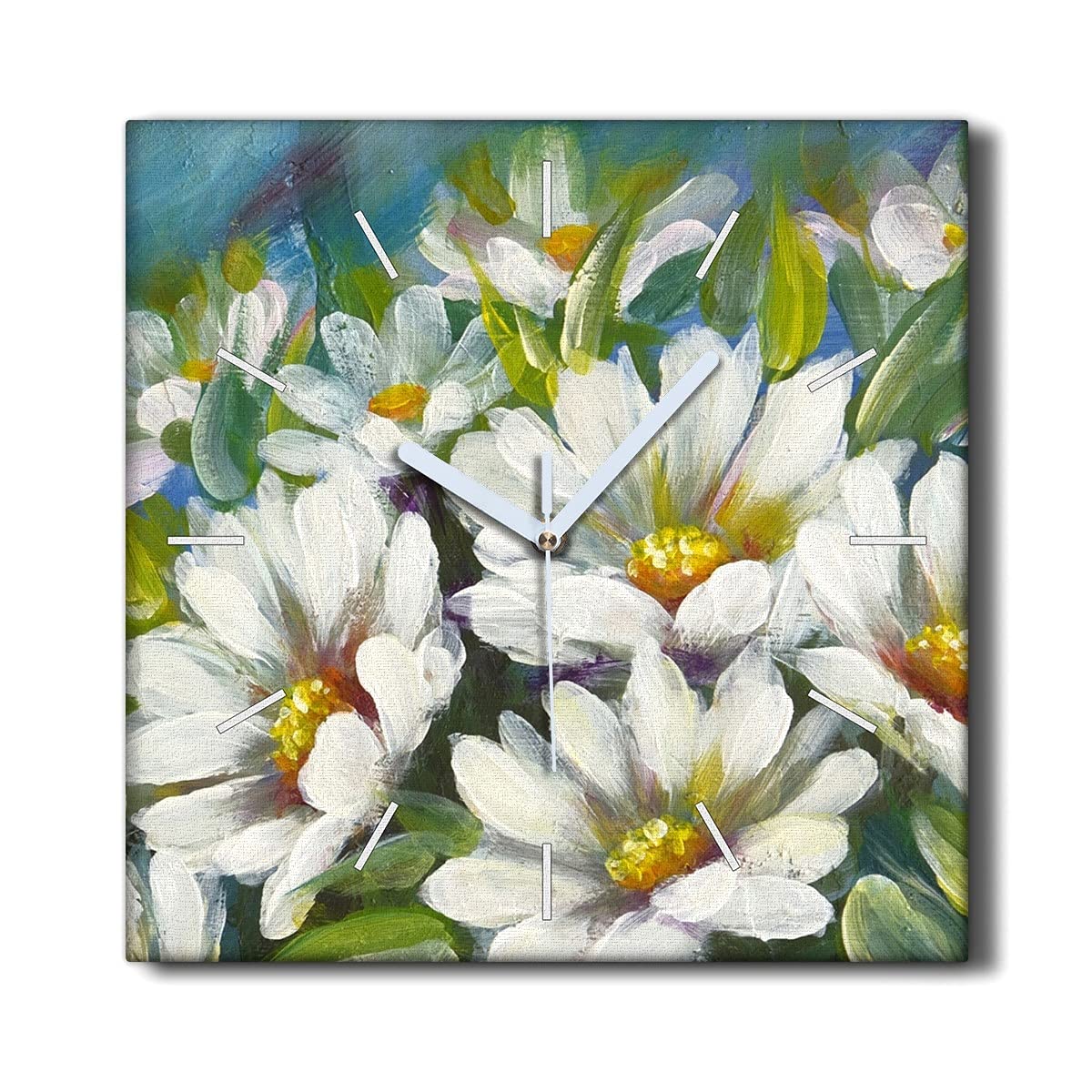 Horloge murale silencieuse en toile 30x30cm déco salon motif floral sans bruit