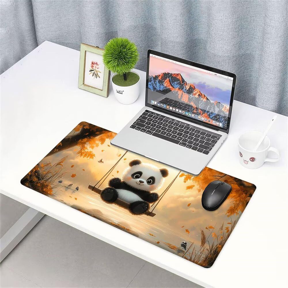 Alfombrilla de Mouse para Juegos, Giallo, XXL, Antideslizante, Impermeable, Diseño de Panda, Extendido, Grande, 1200x600x3mm, para PC, Laptop, Ufficio, Famiglia d-638