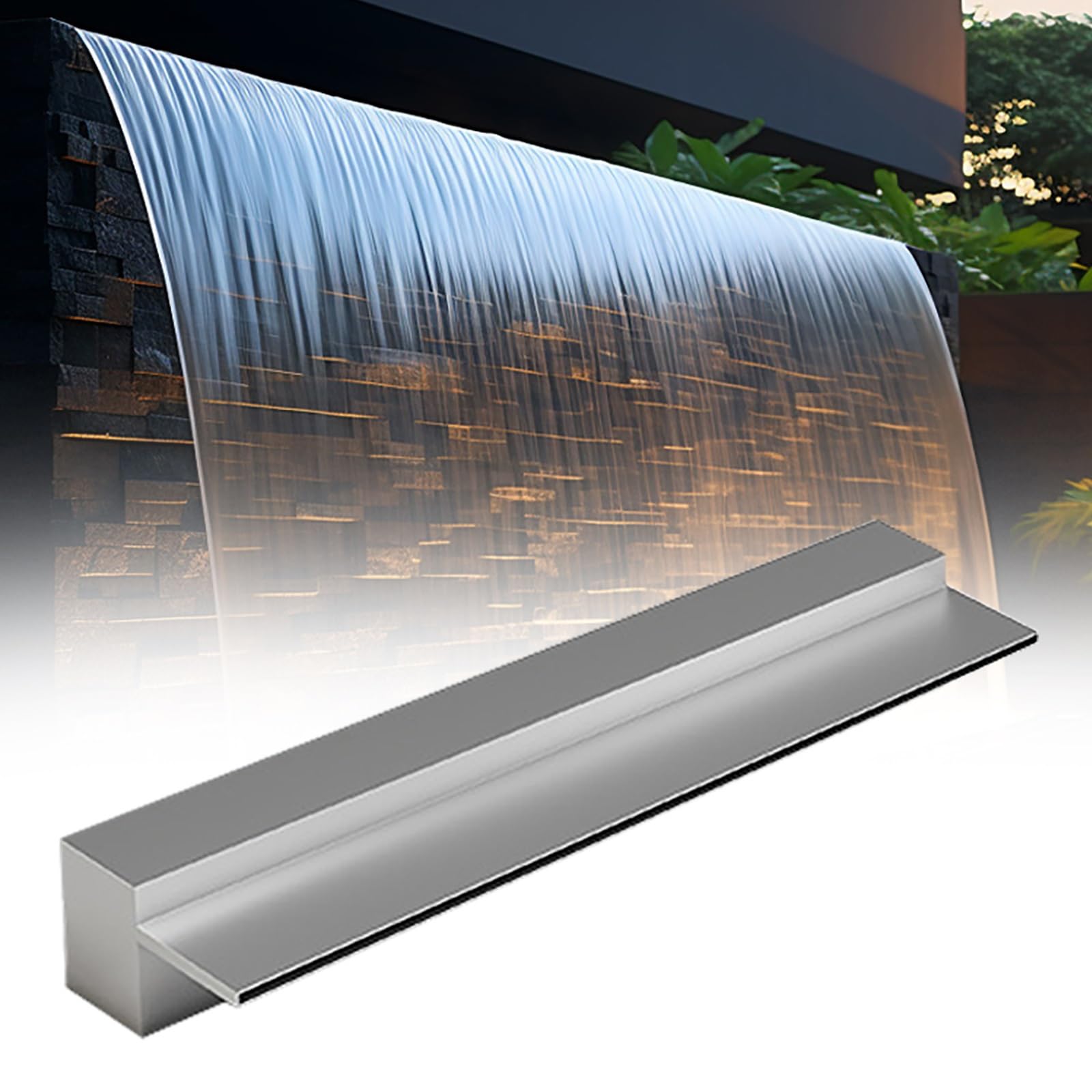 Customizable 66" Above Ground Pool Waterfall Spillway Kit with Pipe Connector - Enhance Backyard Landscaping & Fountain Flow (Silver)