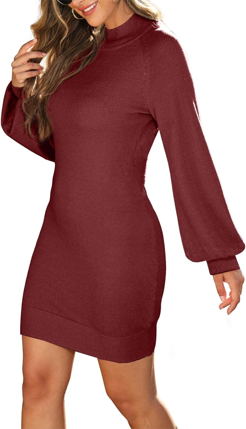 GRECERELLE 2026 Women's Mock Neck Ribbed Long Sleeve Bodycon Pullover Cute Mini Sweater Dress (XS-2XL) - Image 4