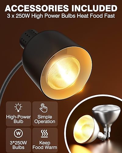 Miniatura 7 de PYY Lámpara de calor para alimentos, lámpara de calor comercial de doble cabezal de 500 W para calefacción de alimentos, calentador de alimentos,