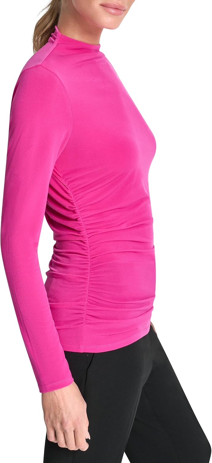 DKNY Womens Long Sleeve Mock Neck Jersey Blouse - Image 2