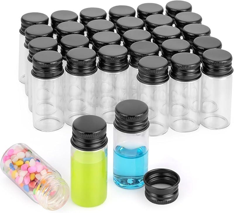 Kesell Frascos de Vidro de 10 mL com Tampas Pretas, Pacote com 30
