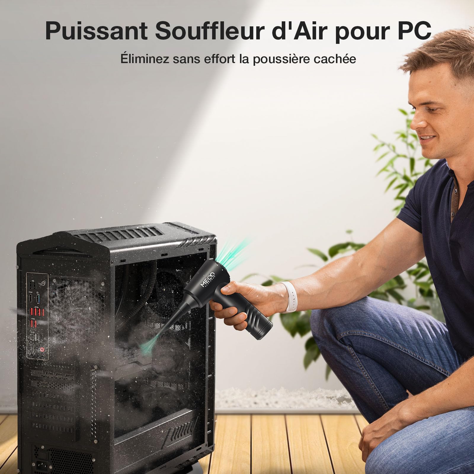 MECO ELEVERDE Souffleur Air Comprimé et Aspirateur 2 en 1, Dust Blower Dépoussiérants Puissants électrique 100000 TR/Min, Soufflette Air Comprimé Nettoyage PC pour Clavier, Canapé, Voiture (Vert)
