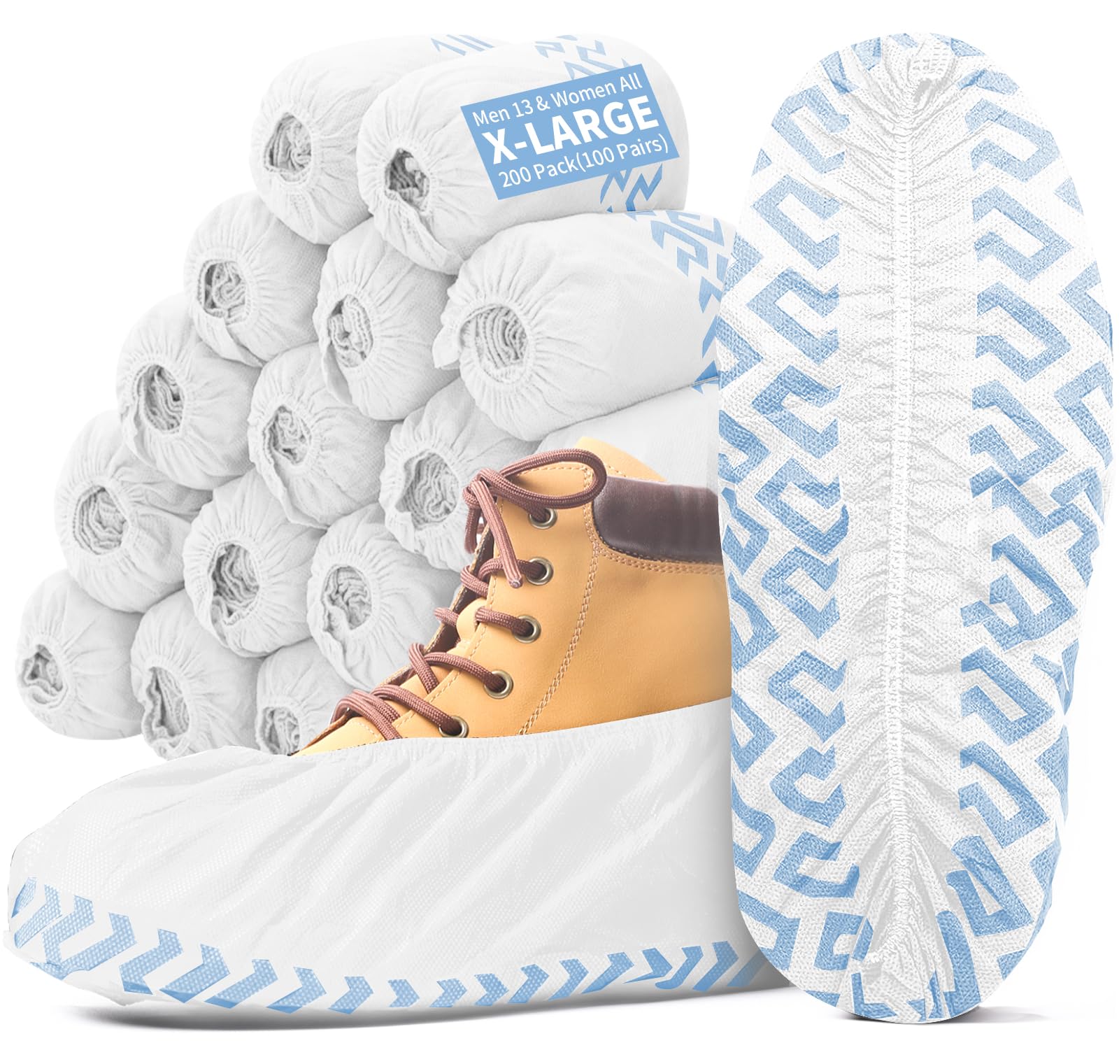 Pack de 200 fundas para zapatos de interior, transpirables, antideslizantes, duraderas, elásticas, aptas para hombres hasta 47, XL, color negro, 50 unidades (blanco)