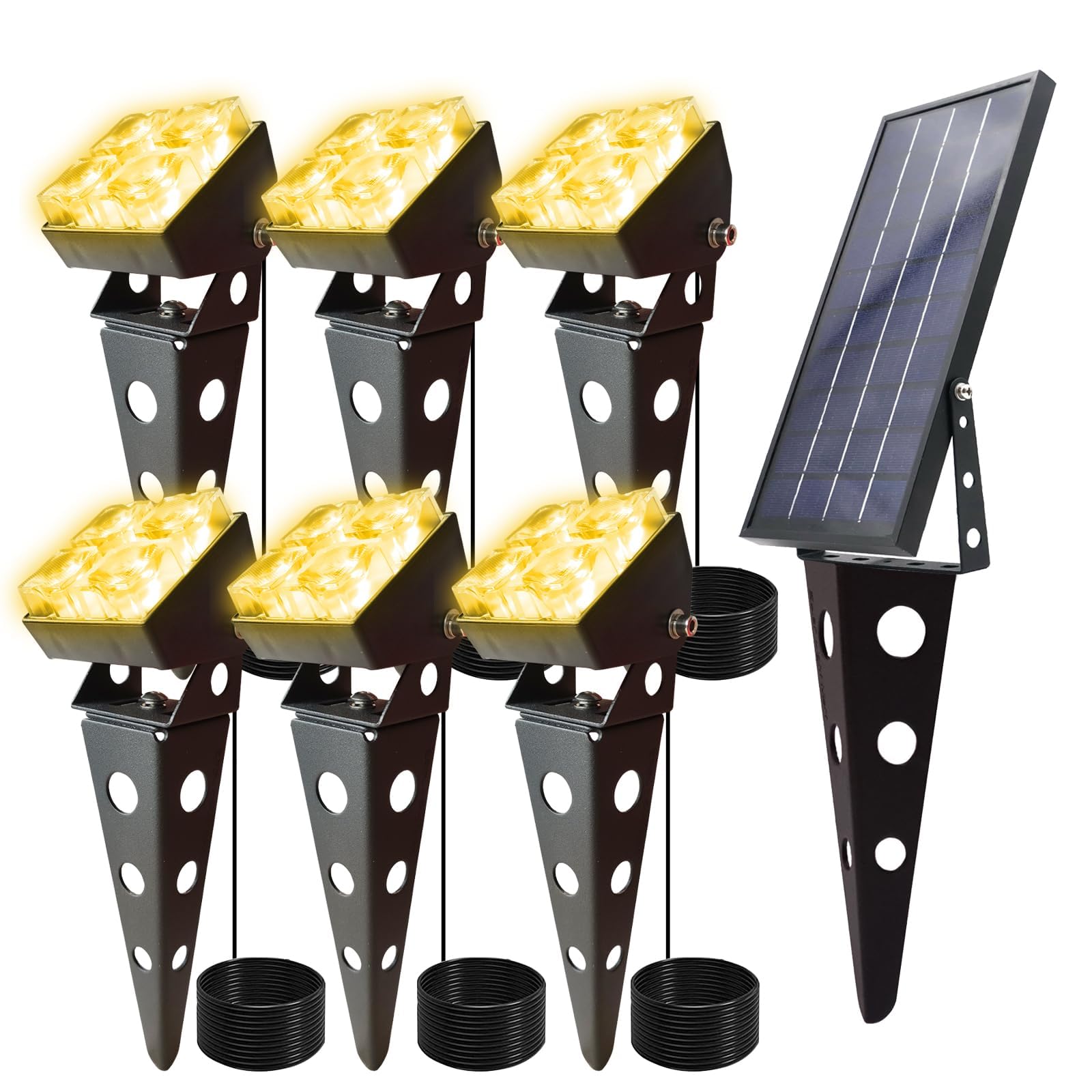 Solar Spotlight Landscape Lights Outdoor IP65 Waterproof 13ft Cable Auto On/Off with 3 Warm White for Outdoor Garden Yard Landscape Downlight (Warm White, 6-in-1)-image-28