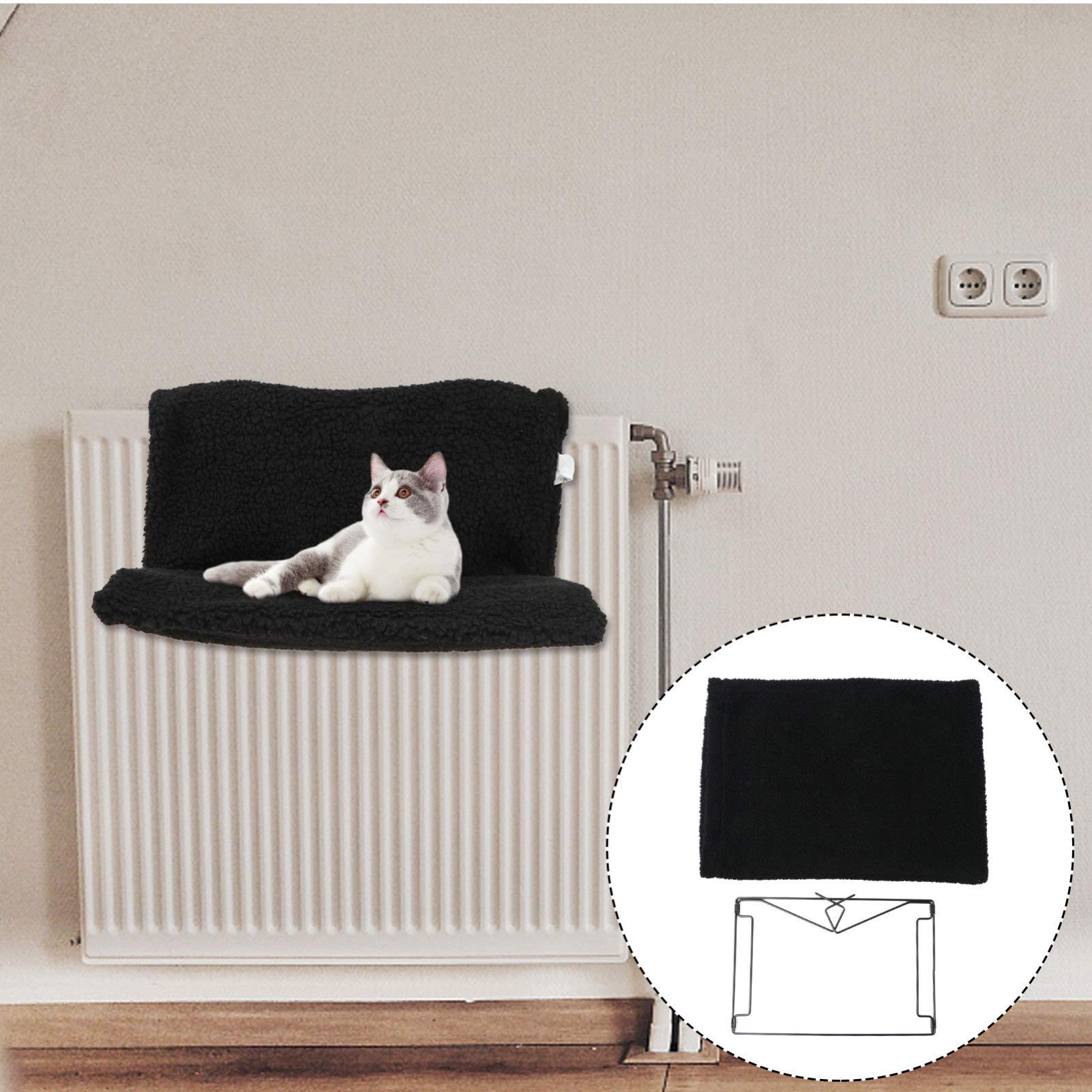 Hamac pour Chat Lit Radiateur Suspendu à Cadre Métallique Noir