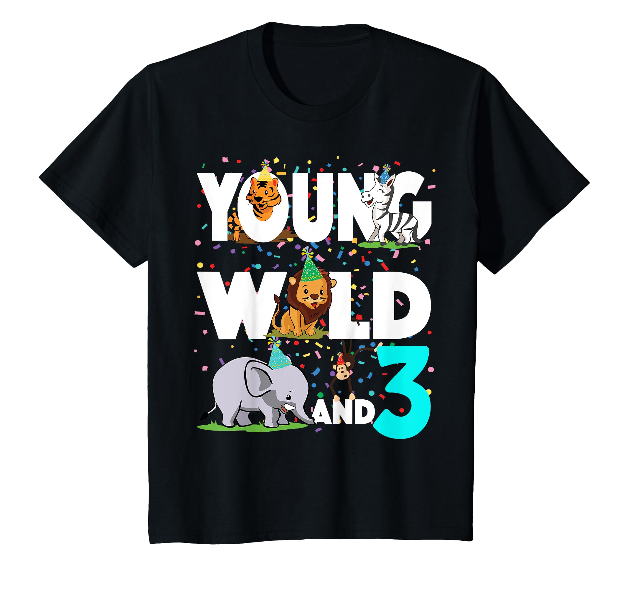 Kids 3 year old Birthday Boy Safari Zoo Jungle (Young Wild and 3) T-Shirt