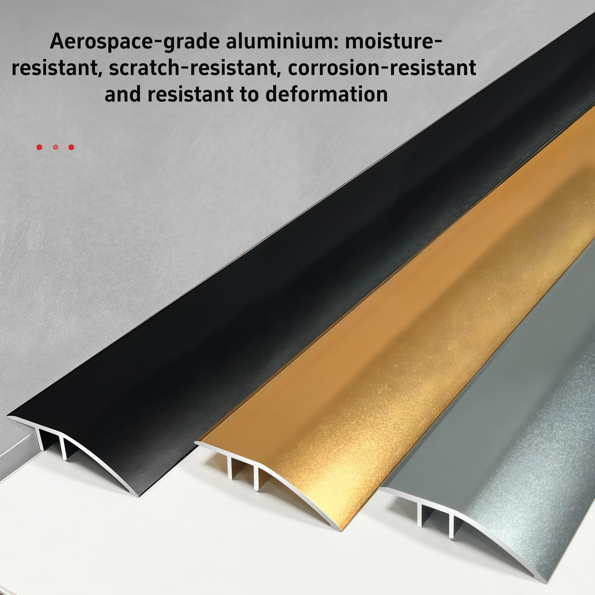 Aluminiowa listwa przejściowa w kształcie litery T Listwa przejściowa do podłogi litej, listwa progowa aluminiowa 2,7 m 43 mm wielokolorowa 3 szt. do płytek laminowanych dywan winylowy(Black)