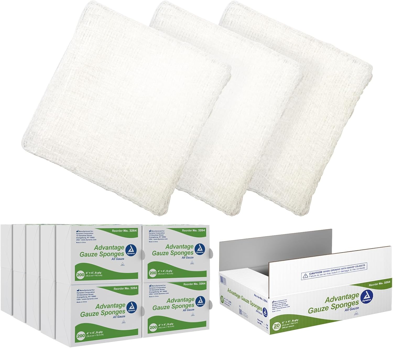 Dynarex Advantage Woven Gauze Sponges 4" x 4" - Non-Sterile 8-Ply Absorbent Cotton Gauze Pads for Wound Dressing - 200-Count Box, 20 Boxes per Bulk Case