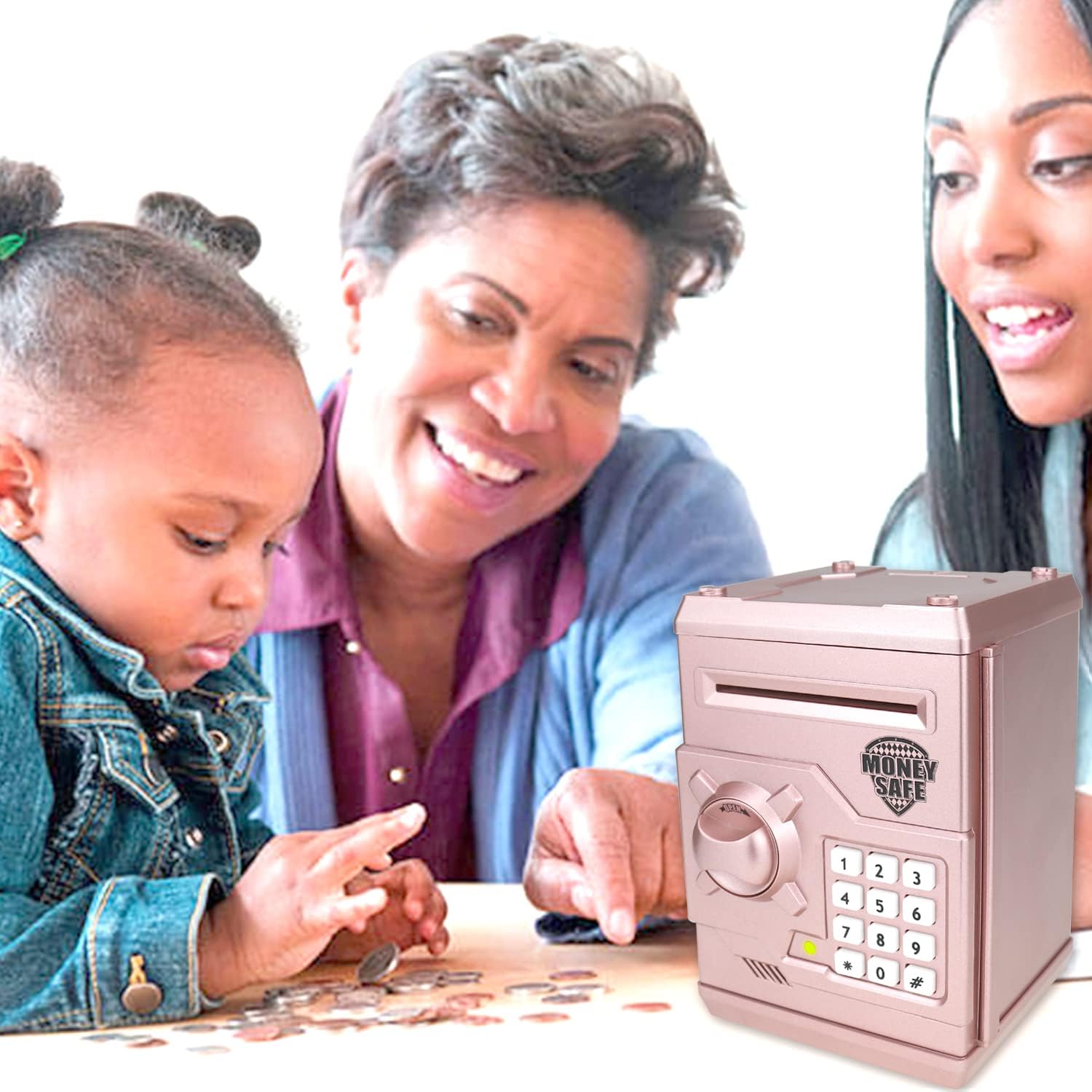 Kids Money Bank, Electronic Piggy Banks, Great Gift Toy for Kids Children, Auto Scroll Paper Money Saving Box Password Coin Bank,Perfect Toy Gifts for Boys Girls (Rose Gold)