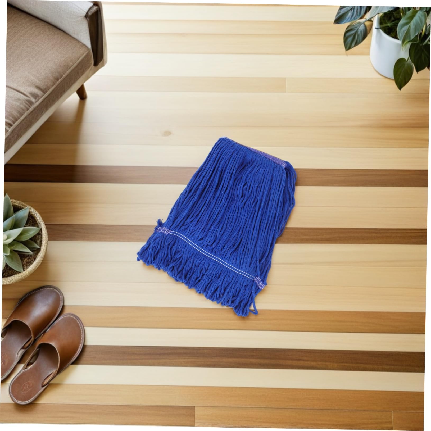 Cabezal de Trapeador Industrial 3 Piezas de Algodón Azul | Recambio de Fregona de Hilo, Limpieza en Húmedo, Lavable y Resistente, para Uso Doméstico E Industrial