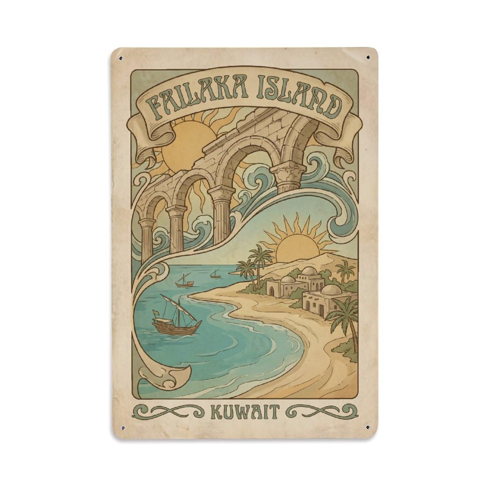 Metal Tin Sign Travel Retro Kuwait Failaka Island