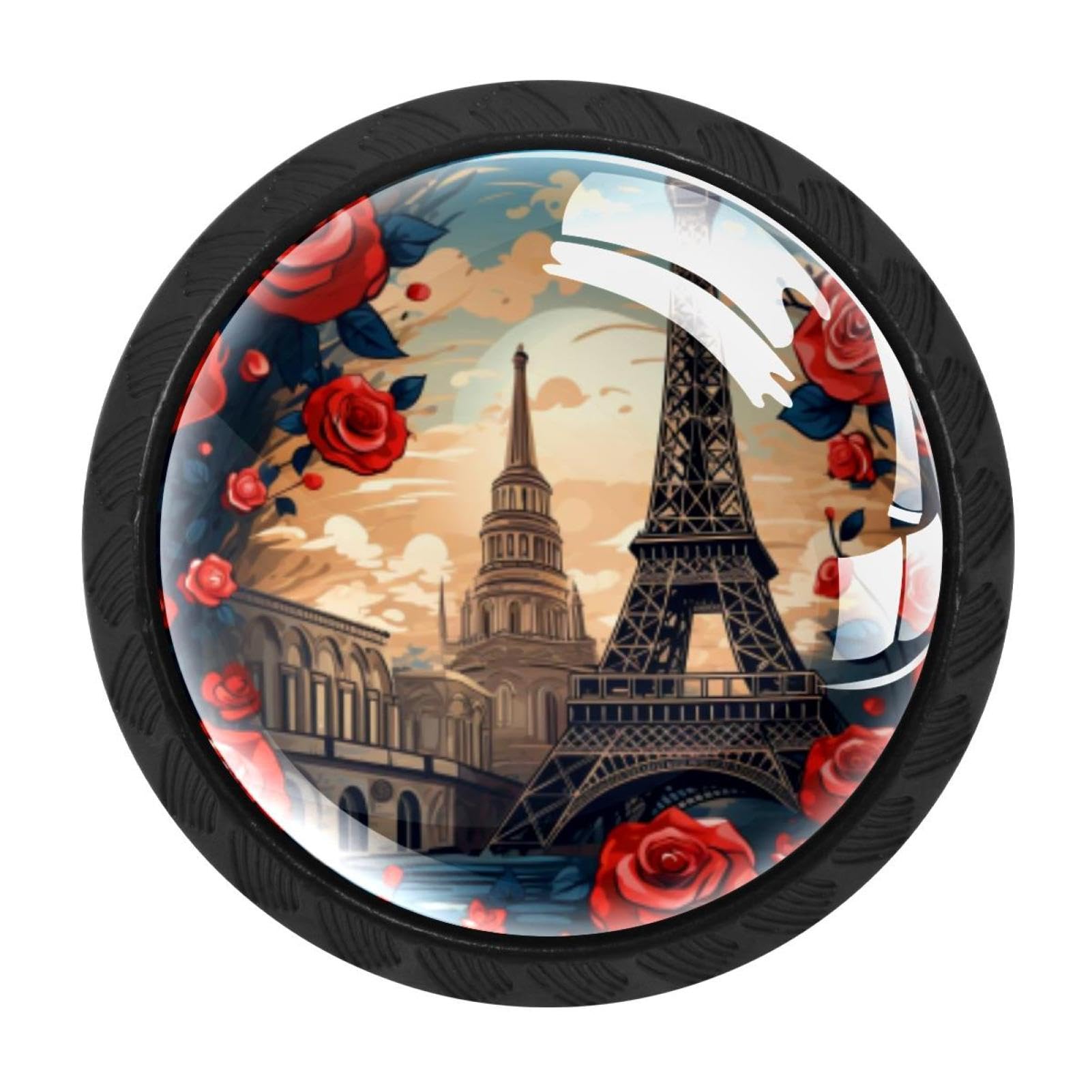 Chenzzzz Multicolored 15 4 Pcs Eiffel Tower Valentine's Day Crystal Glass Cabinet Knob Drawer Pull Handle For Kitchen Cupboard Dresser Wardrobe Etc
