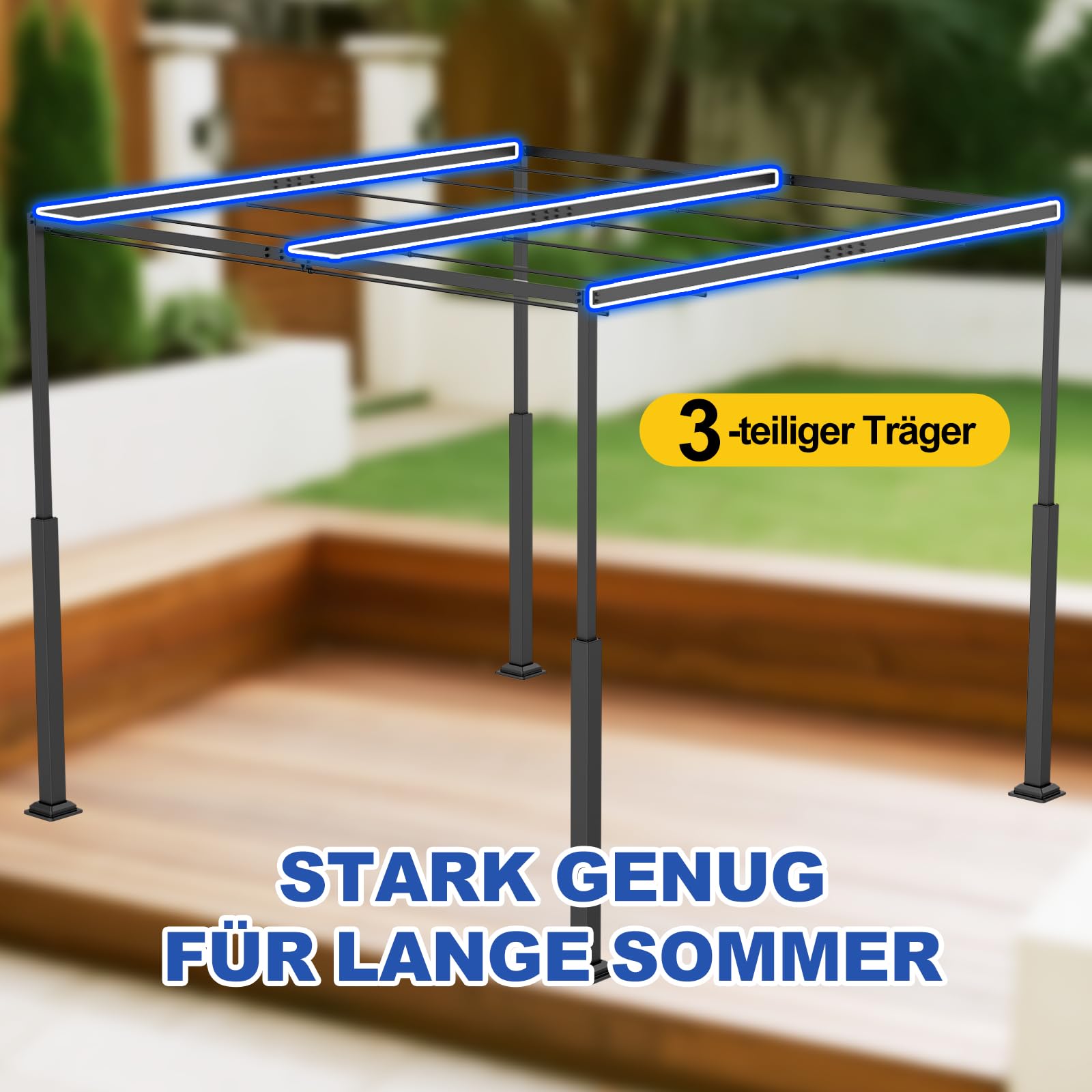 Soontrans Pergola mit Verstellbarem Schiebedach 3 x 3 m, Deine Terrassenüberdachung Freistehend für Entspannung, Pavillon mit Stahlgestell & Magnetbefestigung, Sonnenschutz für Garten Pool (Creme)