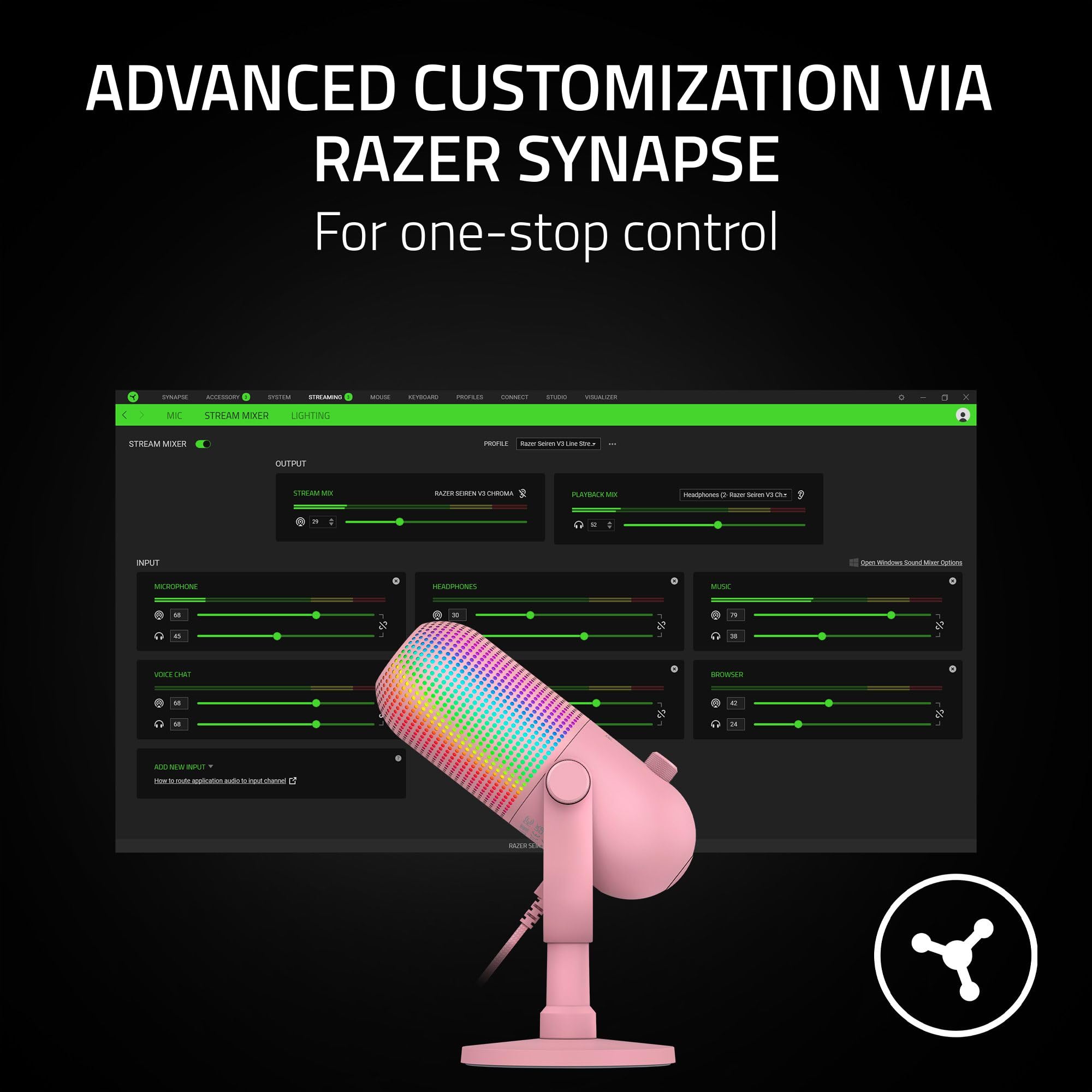 Razer Seiren V3 Chroma RGB USB Microphone: Stream & Game Reactive Lighting - Tap-to-Mute Sensor - Condenser Mic - Digital Gain Limiter & Shock Absorber - PC, Discord, OBS Studio, XSplit -