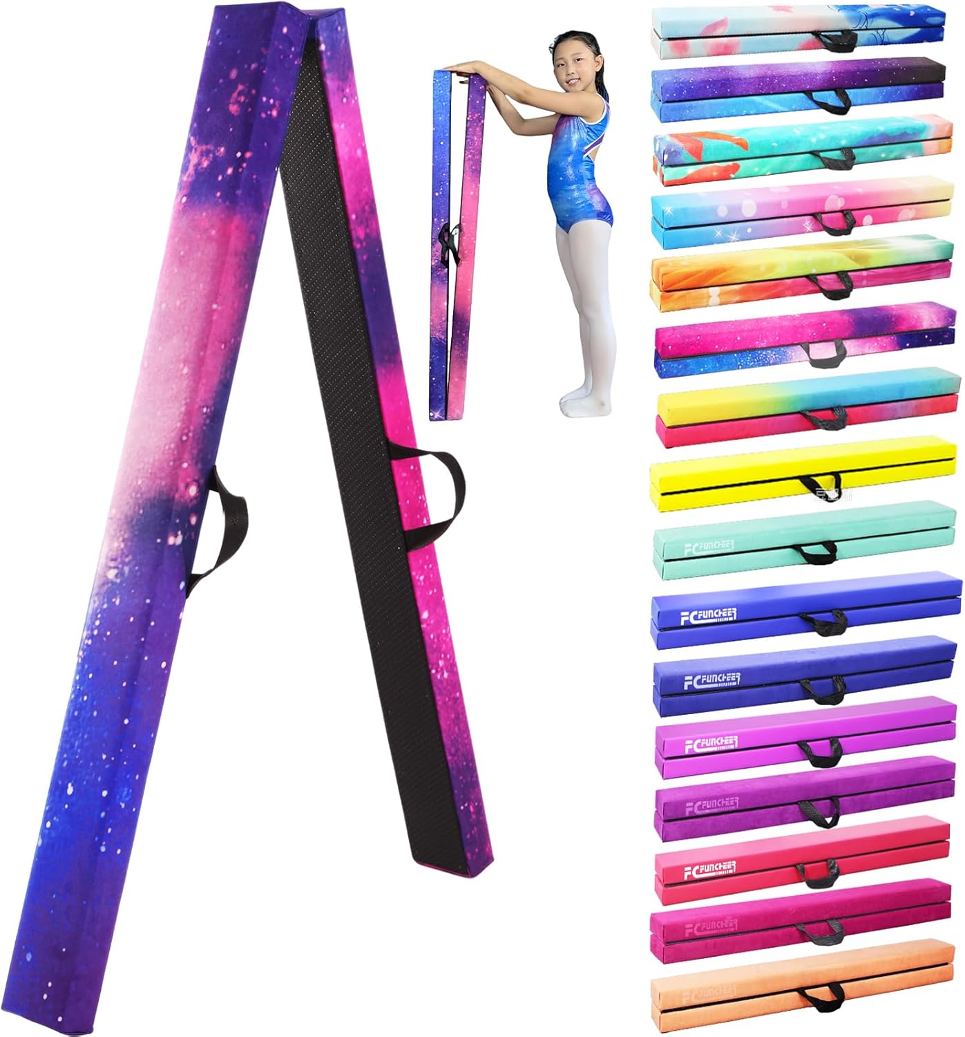 8FT Folding Balance Beam -Gymnastics Floor Beam -Gymnastics Equipment for Kids,Wood core- Anti-Slip