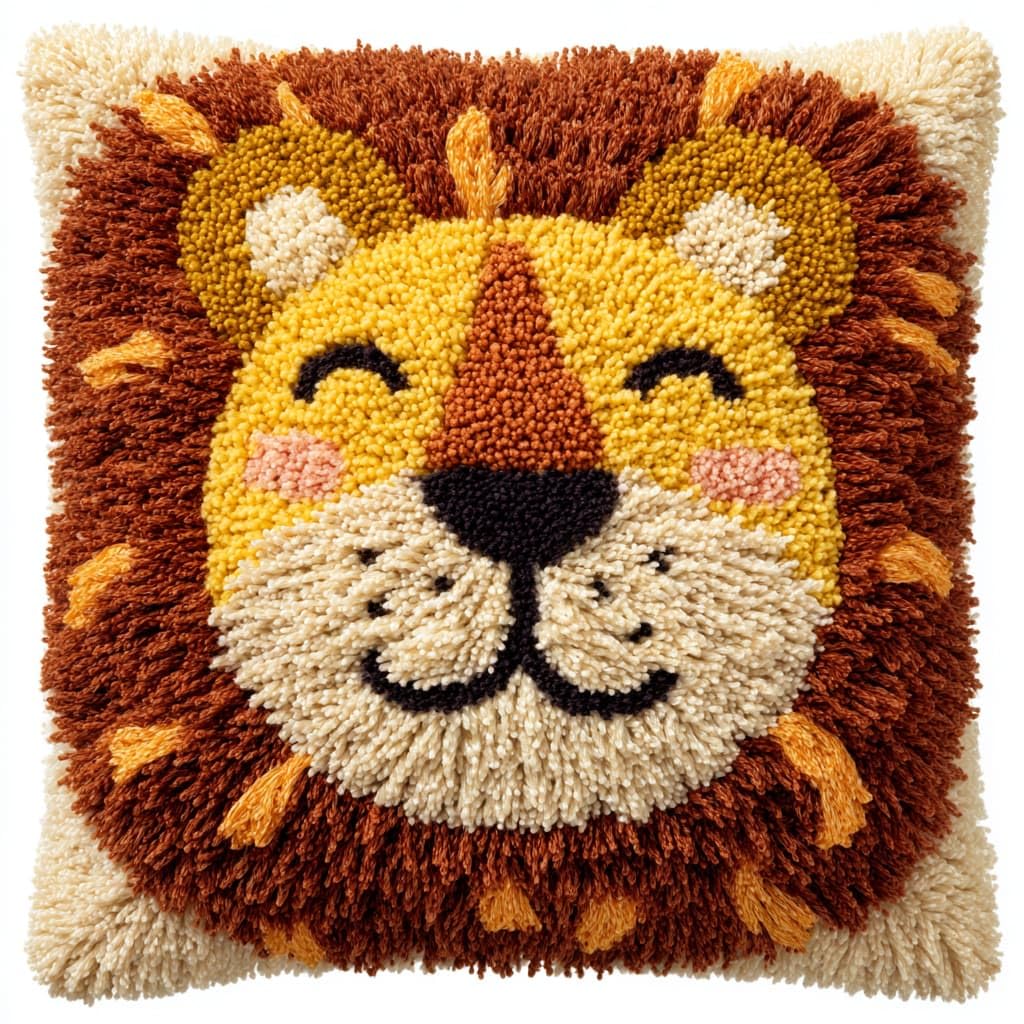 Taxpy DIY Latch Hook Kits, Animal Lion Cushions Pillow Case Embroidery Carpet Set Needlework Crocheting Cushion Embroidery Set 43x43cm