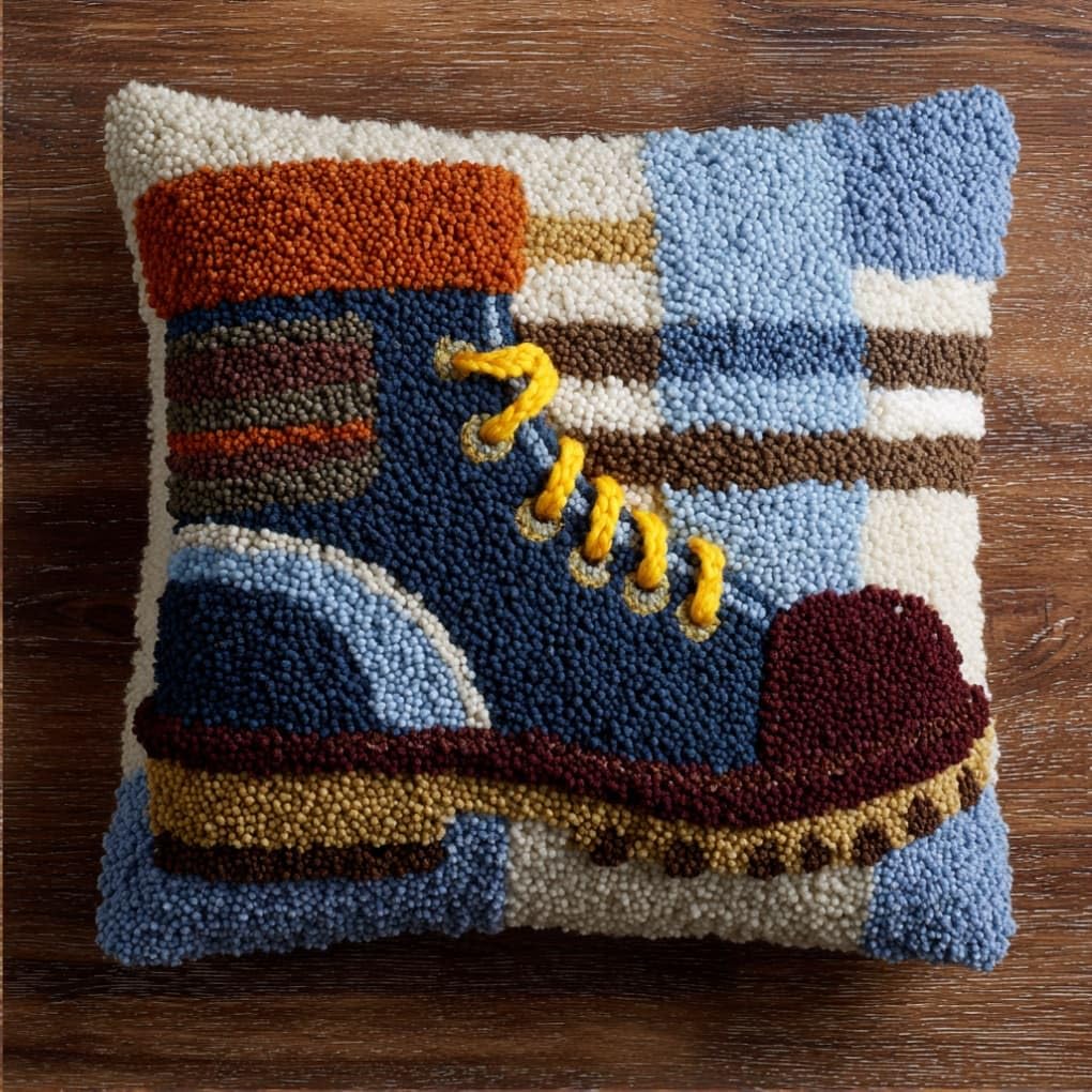 AxiangziK Latch Hook Pillow Kit for Adults,Shoe 17X17In Latch Hook Kit for Pillow Cover with Instruction for Beginner Cross Stitch Sofa Cushion Cover with Crochet Yarn for Beginners and Home Decor