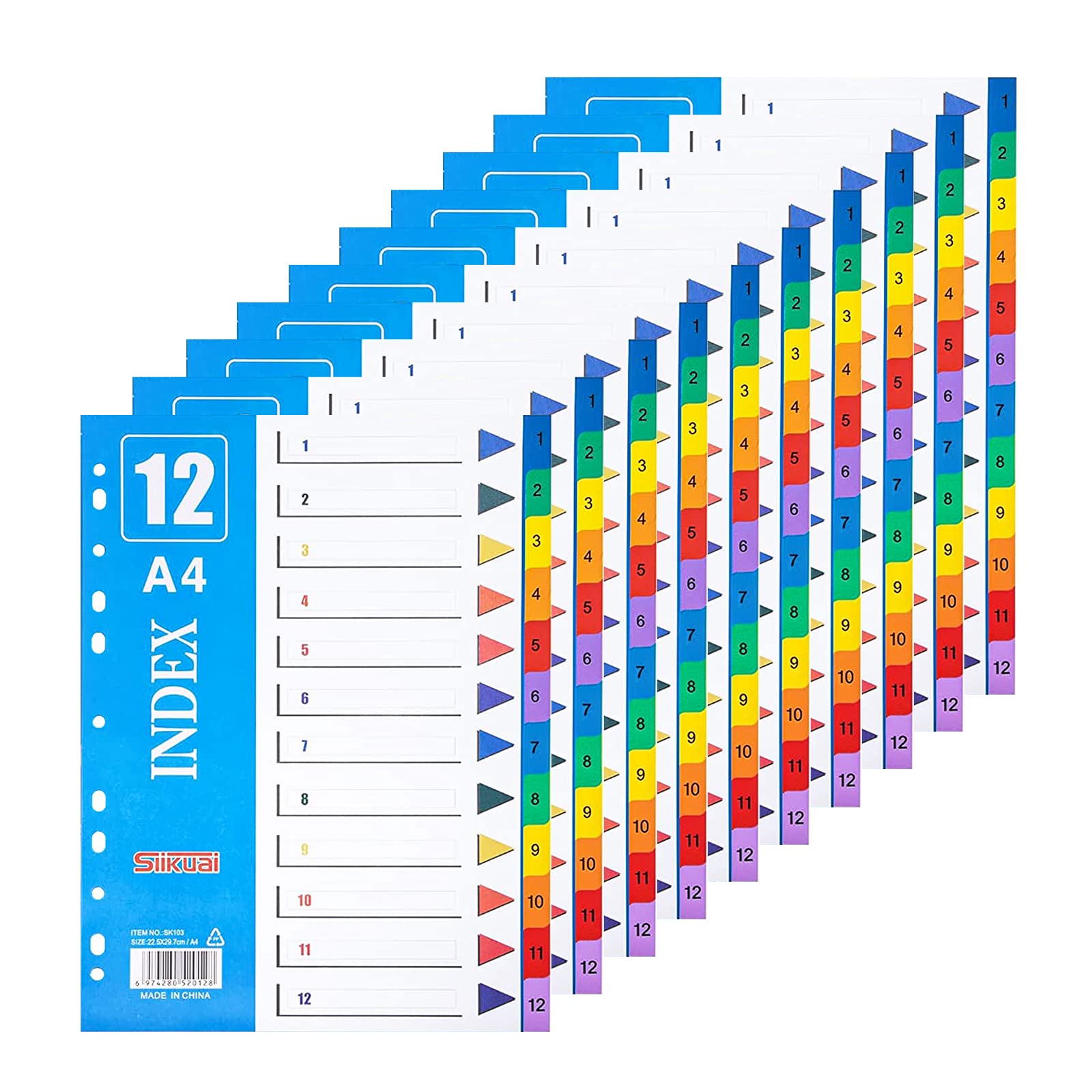 XHDA1-12 Part Dividers A4, 10Pack Plastic A4 File Dividers for Ring Binders, A4 Folder Dividers for Lever Arch Files