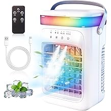 2026 New 4-in-1 Portable Air Conditioner, Sound &le;30dB Mini AC Unit, 12H Runtime, 1000ML Evaporative Air Cooler, 3 Speed &amp; 2 Mist, Remote, USB, Timer, 7-Color LED for Bedroom Office Car - 1 PCS