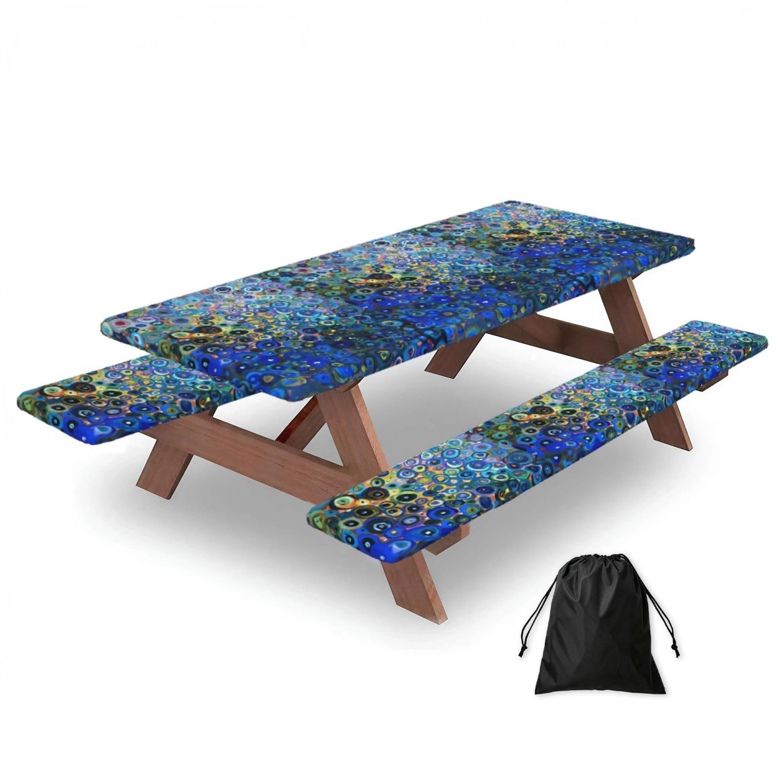 Yqxwjl Black Colored Fish Scales Print Camping Essentials Waterproof Camping Table And Bench Cover With Drawstring Bag 183 Cm