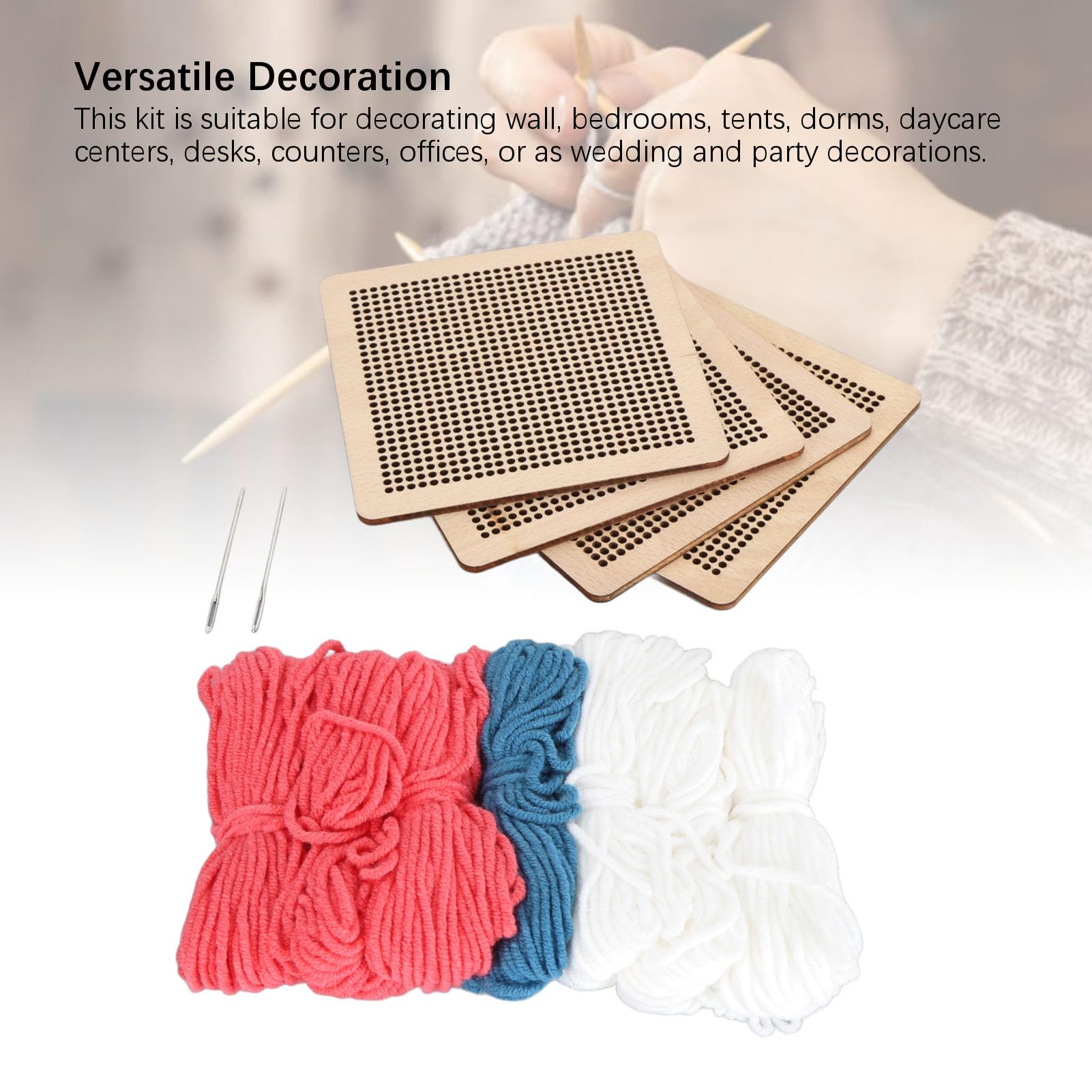 Beginner Cross Stitch Kit, 4 Pcs Floral Patterns - Includes Wood Board, Yarn, Needles, DIY Embroidery For Home Decor