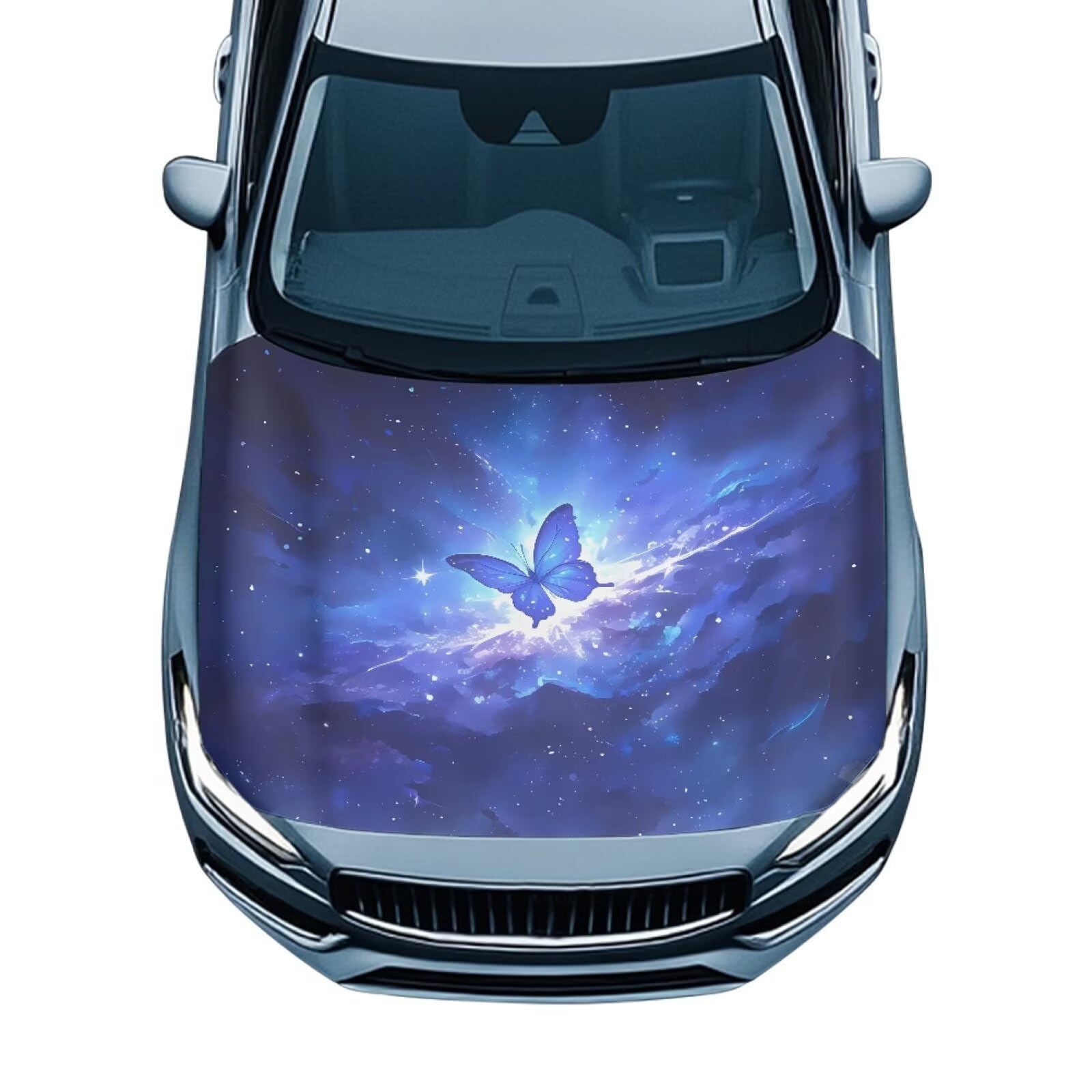 Car Hood Cover Protector,Waterproof Polyester Breathable Print Hood Covers for Cars,Decoration Universal Car Accessories Blue Butterfly Star Print