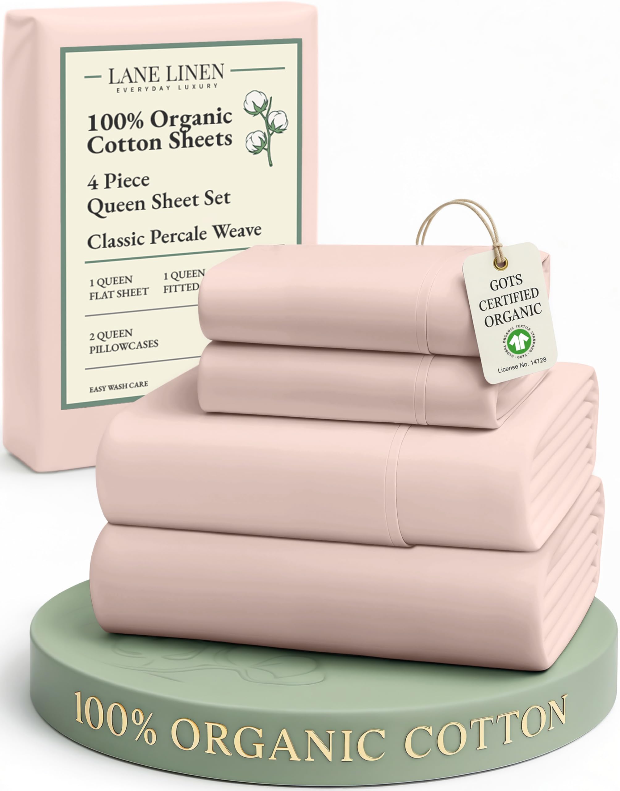 LANE LINEN Eco Friendly 100% Organic Cotton Sheets Queen Size, Mercerized Cotton Fully Elasticized Reinforced Seams Low Pill Fade Resistant Hotel Luxury Bed Sheets Set- Dusty Rose
